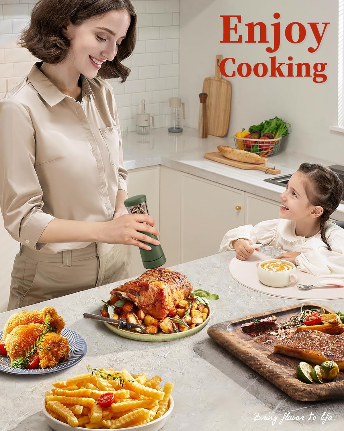 TOMEEM Electric Salt and Pepper Grinder Set - Compact Rechargeable and Ergonomic