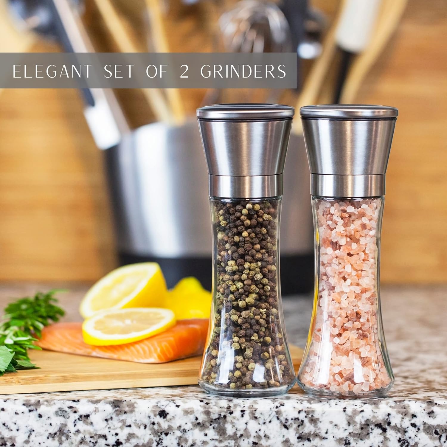 KIBAGA Stainless Steel Salt Pepper Mill Set