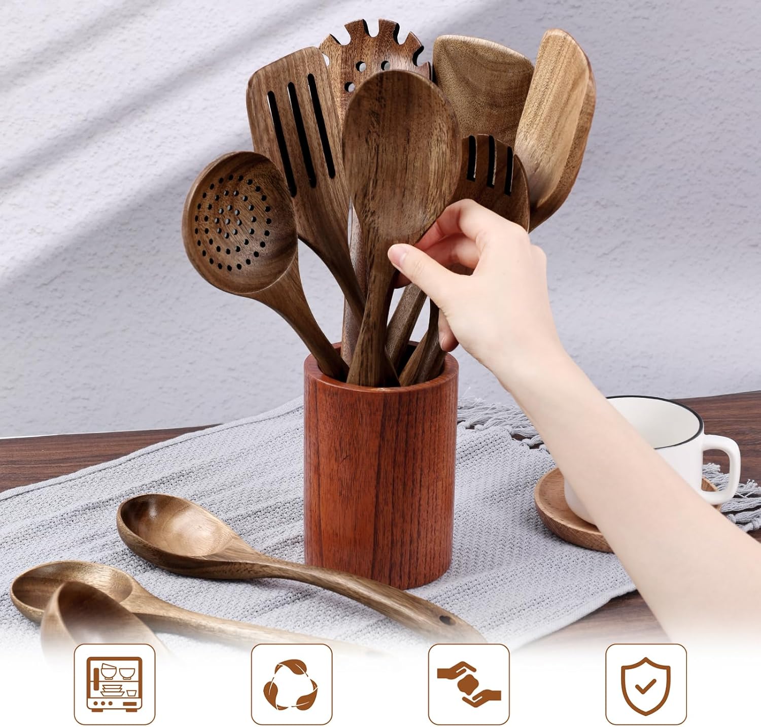 Elegant 10-Piece Acacia Wooden Cooking Utensils Tool Set