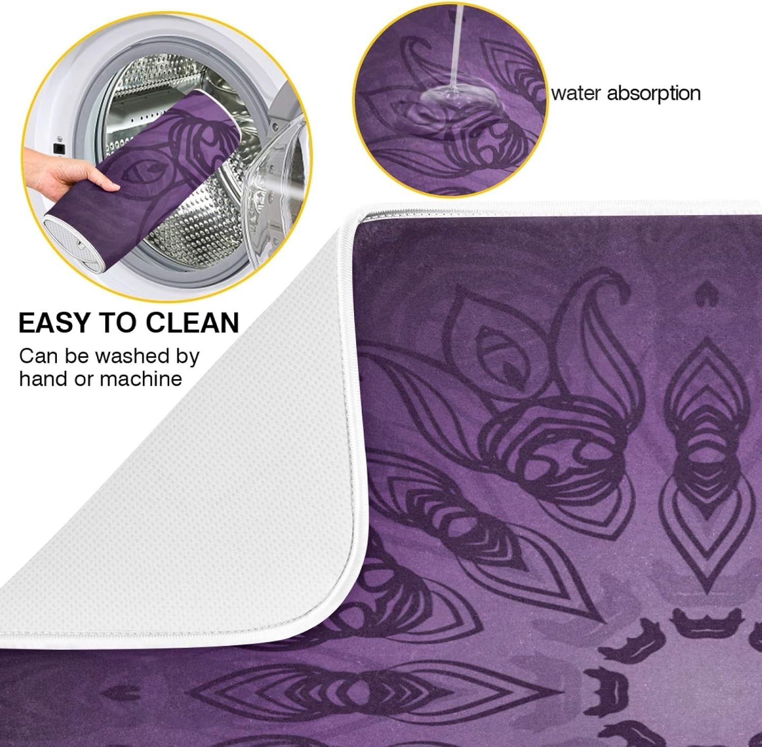 KEEPREALMicrofiber Dish Drying Mat Purple Mandala 18x24