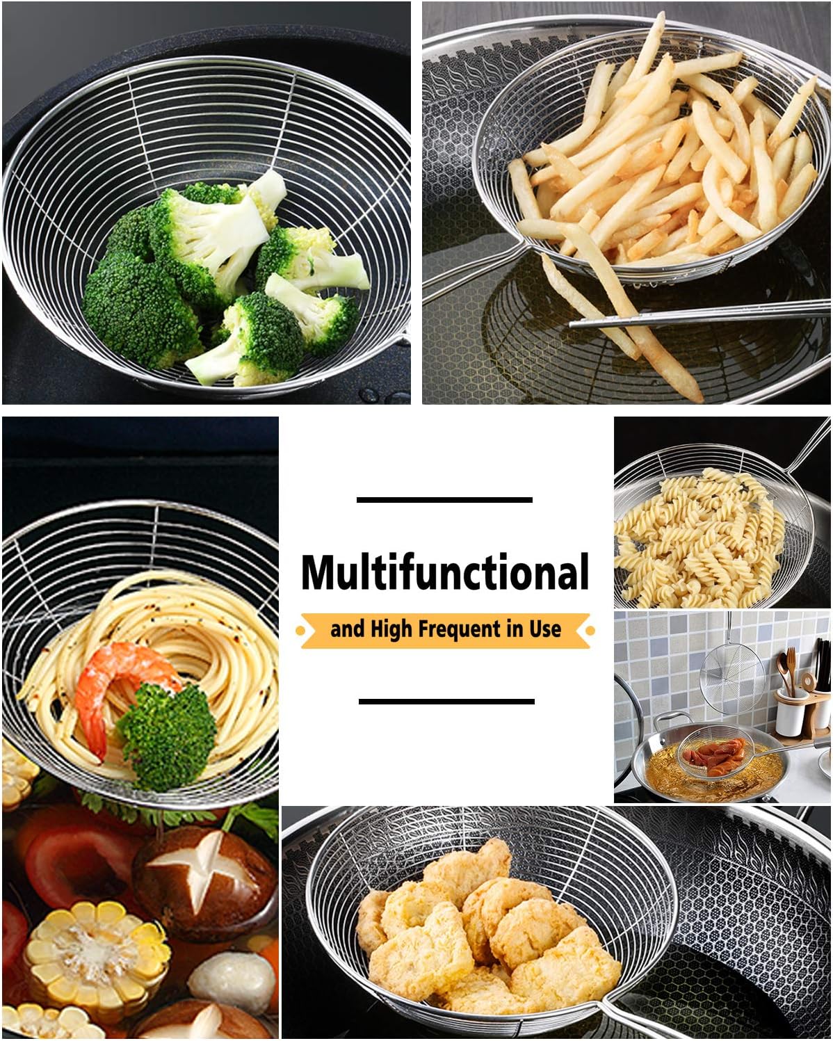 Sturdy Stainless Steel Spider Strainer Set - Easy Cooking Frying Tool