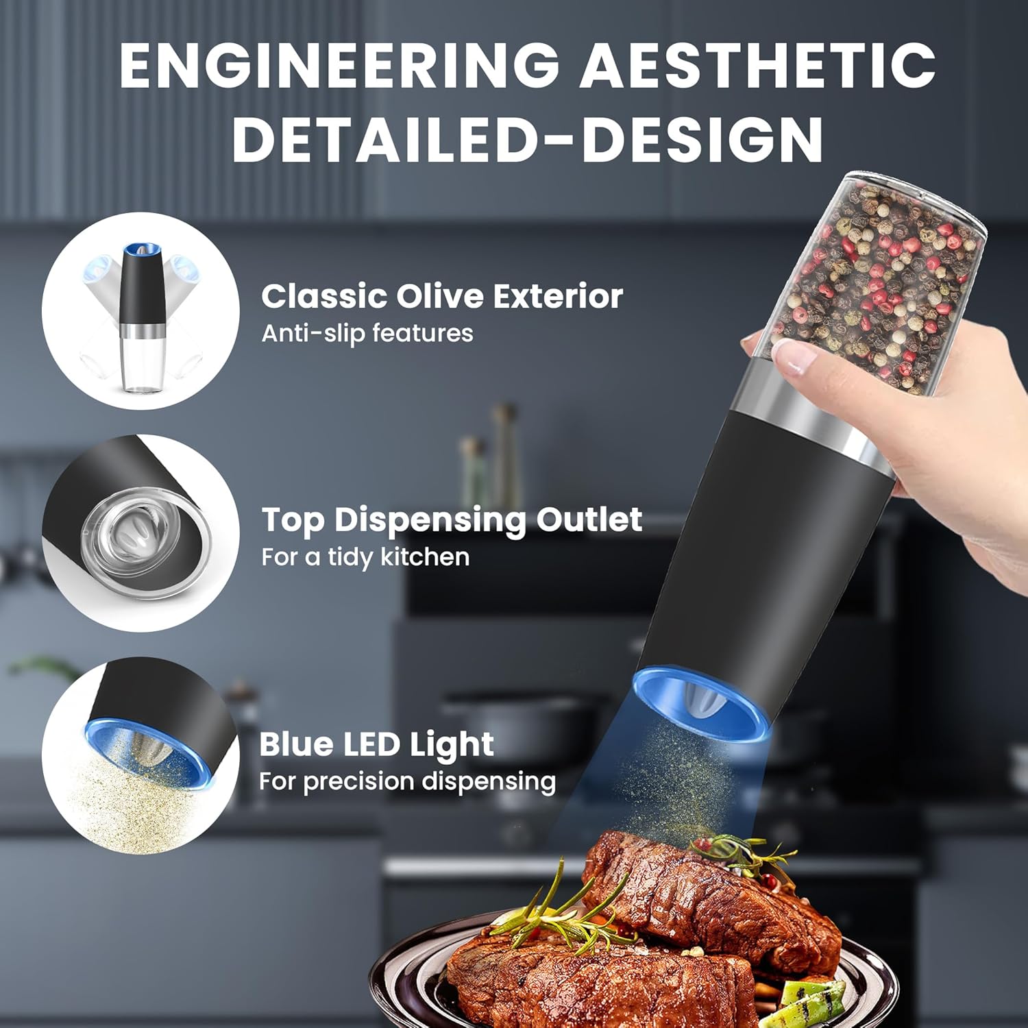 UNNEES Electric Salt and Pepper Mill Set 2-Piece Compact Powerful