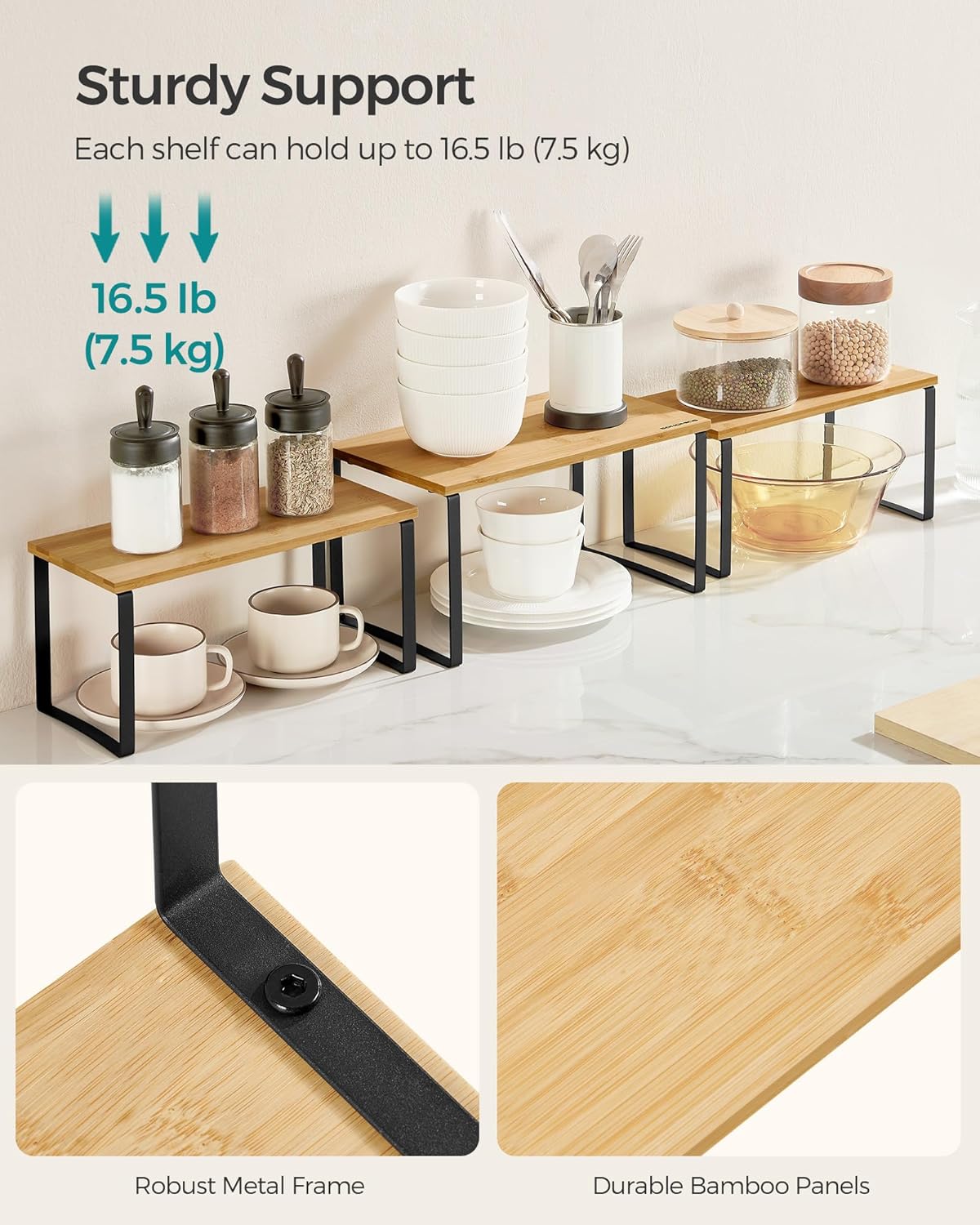 3-Piece Expandable Stackable Kitchen Organizer Dark Beige Multi-Use Storage Solution
