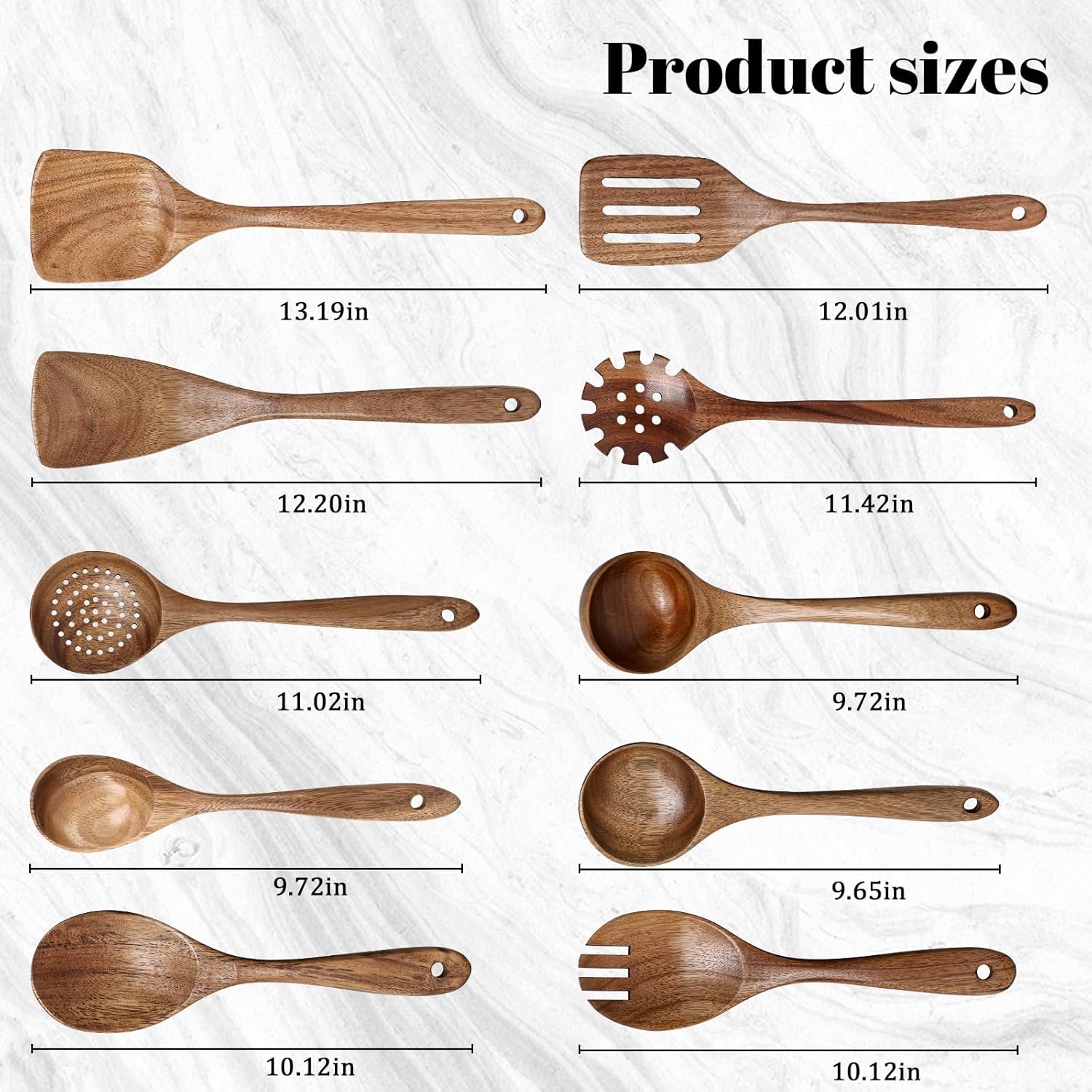 Elegant 10-Piece Acacia Wooden Cooking Utensils Tool Set