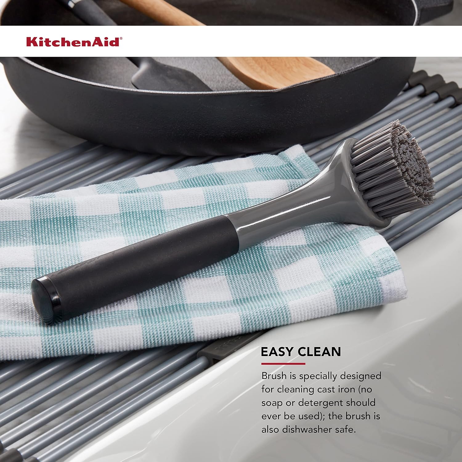 Preserve Seasoning with KitchenAid Cast Iron Sink Brush