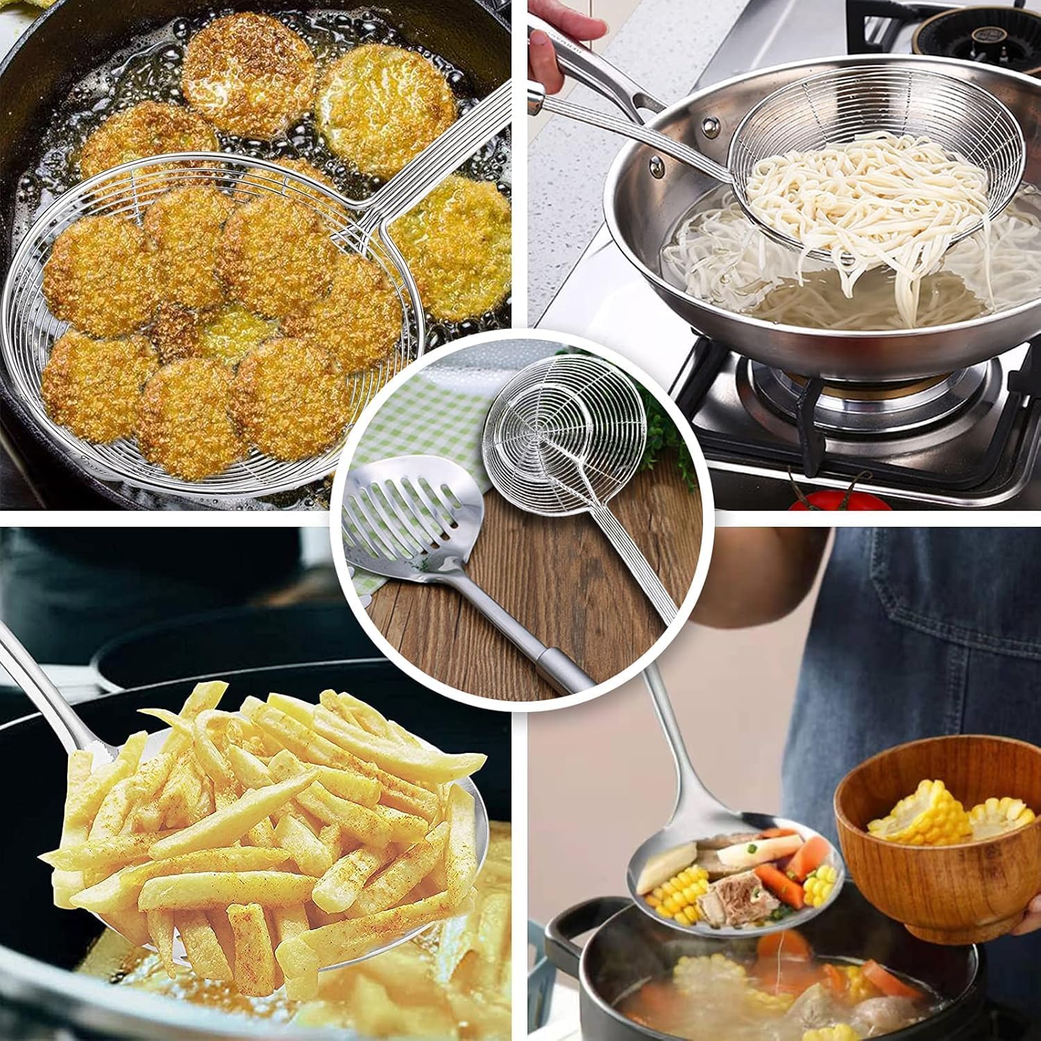 Durable Stainless Steel Skimmer Strainer Spoon Set Easy to Clean and dishwasher Safe