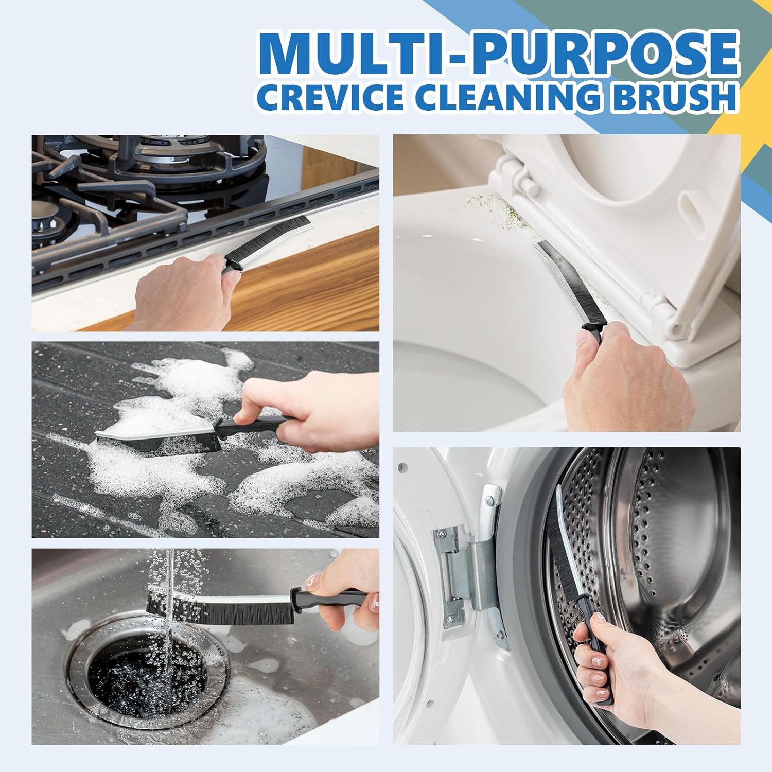 Quilted Hard Bristle Crevice Cleaning Brush for Bathrooms kitchens