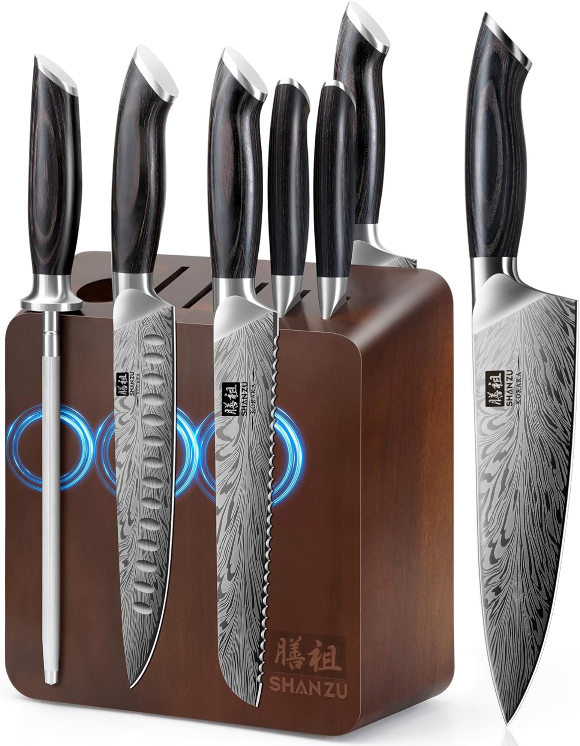 SHAN ZU 7 Piece Kitchen Knife Set with Magnetic Block
