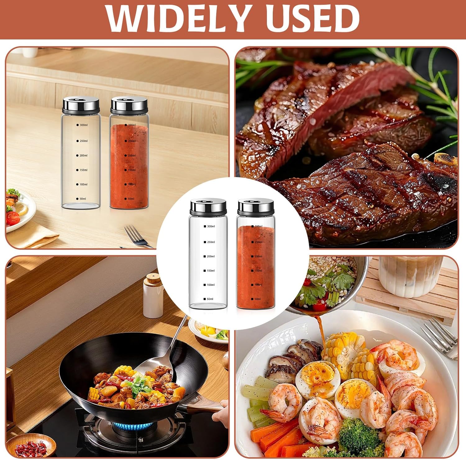 2Pcs Glass Salt Pepper Shakers with Adjustable Pour Holes and Removable Lids