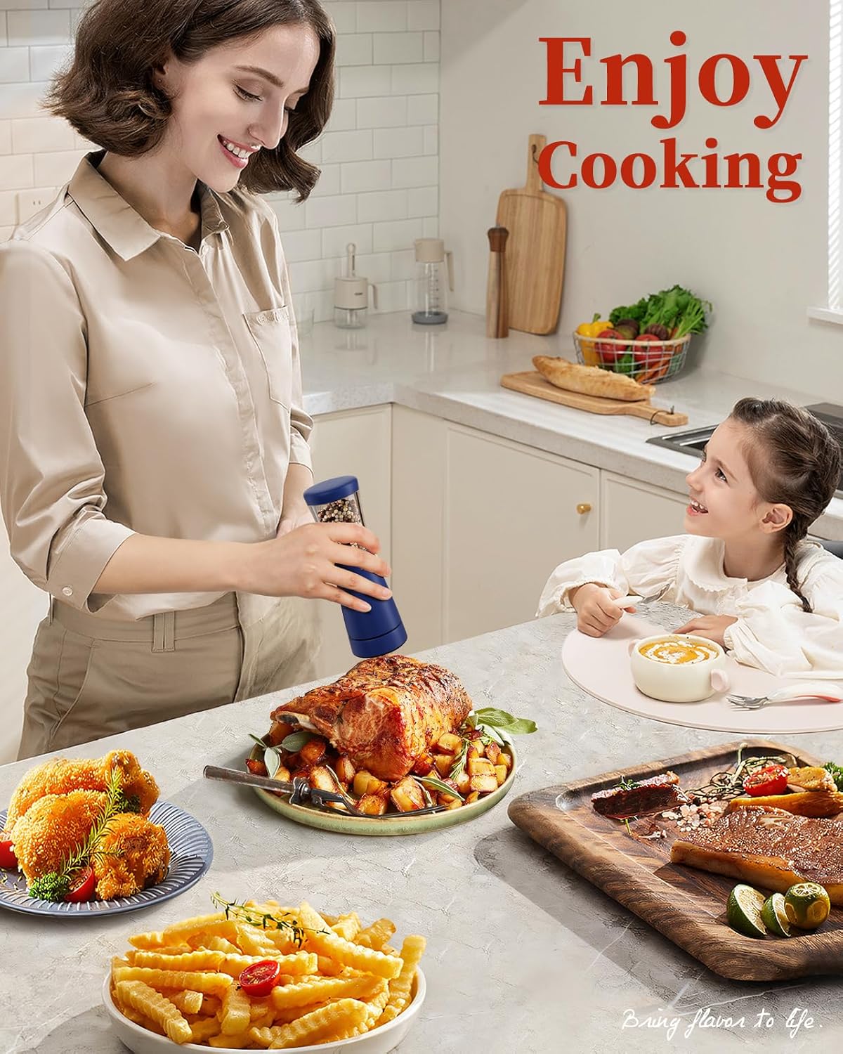 Ergonomic Electric Salt and Pepper Grinder Set with 45 oz Capacity