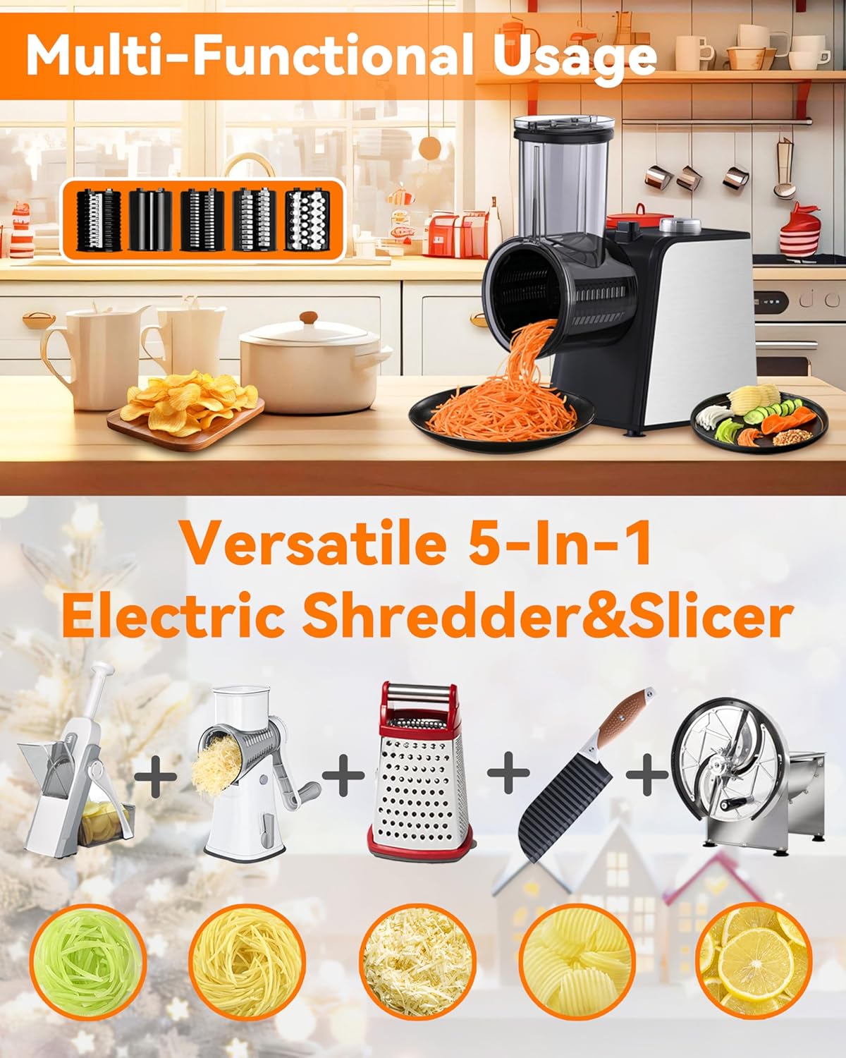 SVKLHY 5-in-1 Electric Cheese Grater