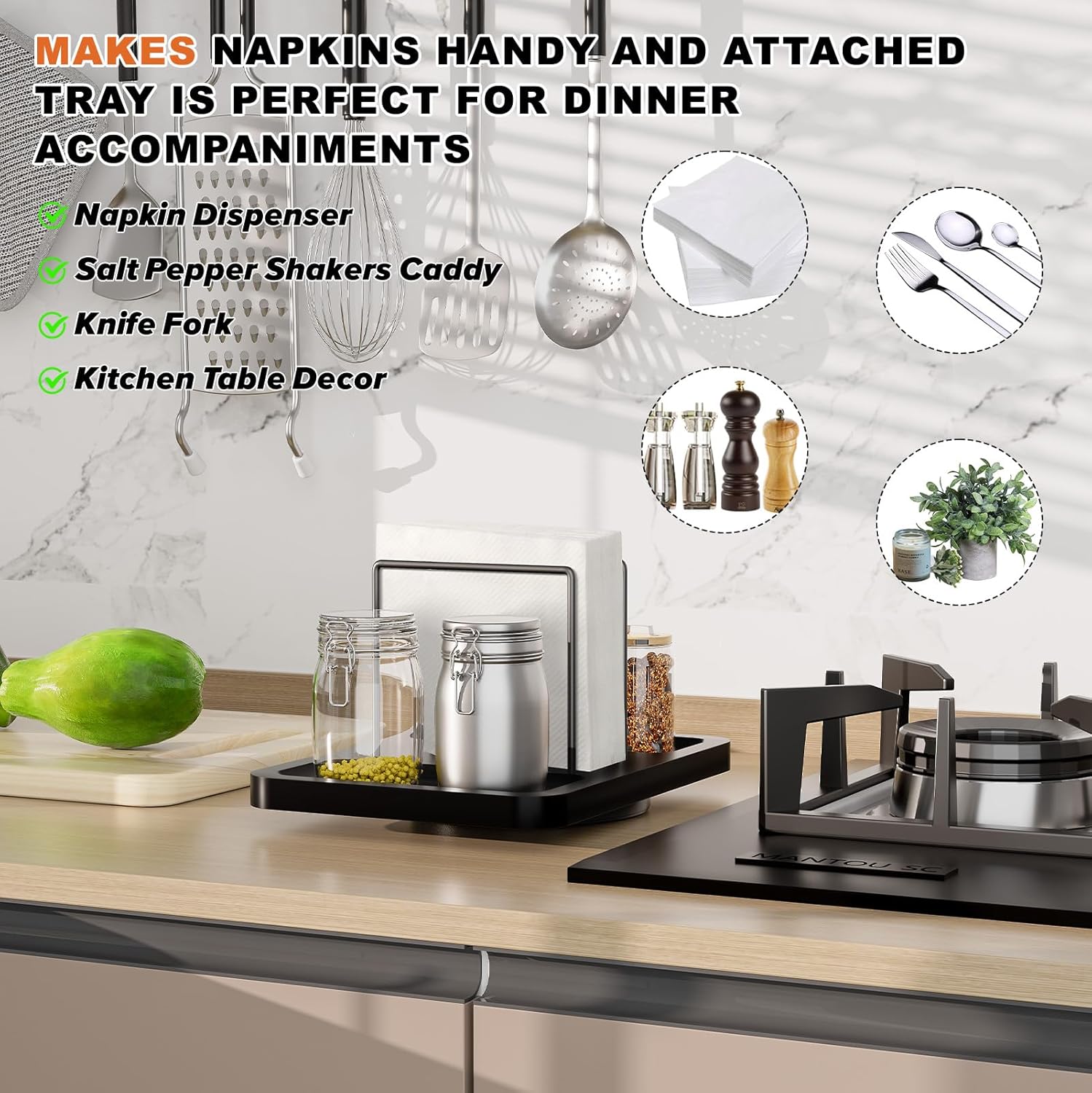 Gomyrod Rotating Napkin Holder Black Smooth Durable Kitchen Bathroom Organizer