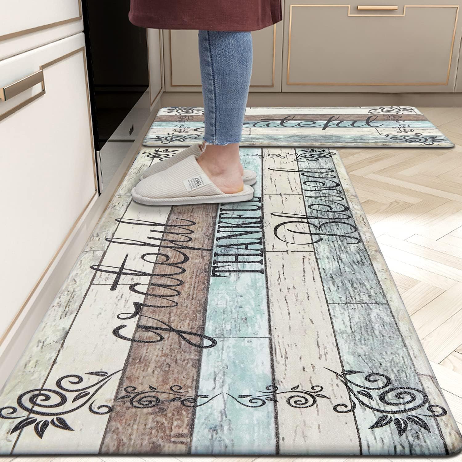 Comfort Non-Slip Kitchen Mat Set for Standing DeskFarmhouse Style