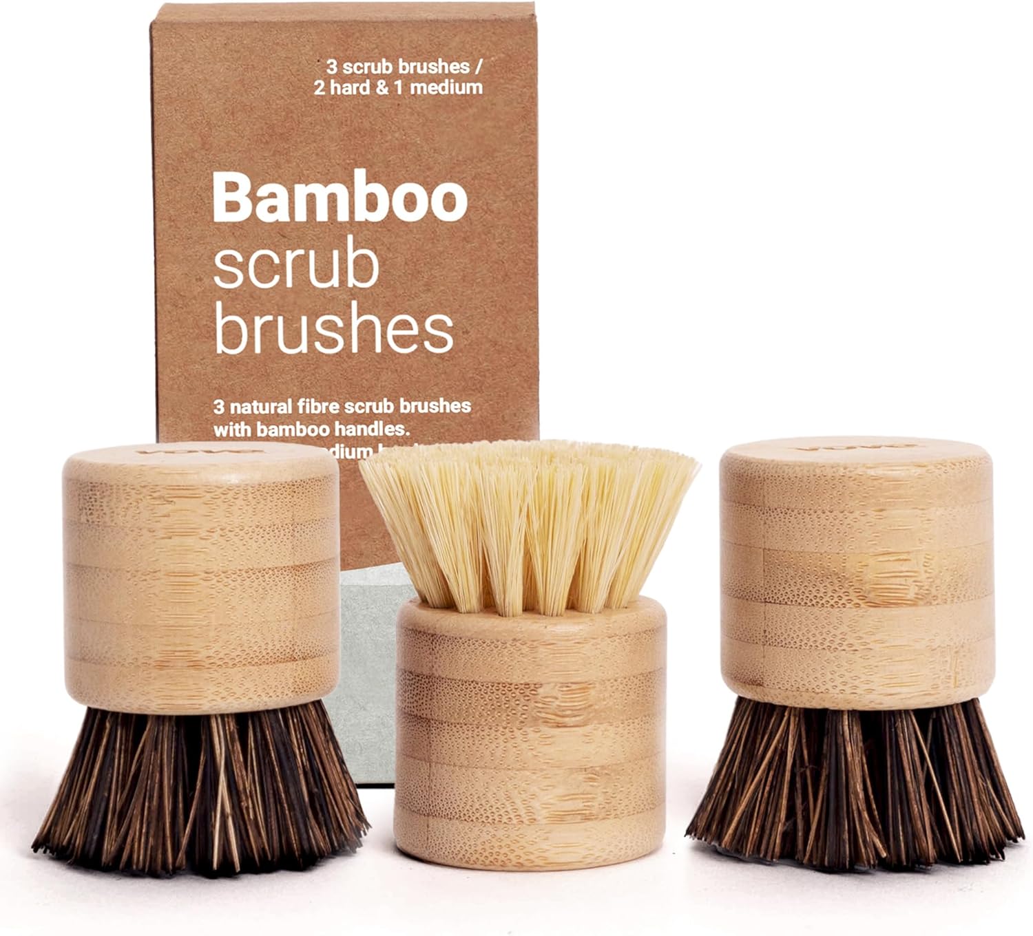 Vove Premium Bamboo Scrub Brush Set - 3-Pack for Kitchen Cleaning