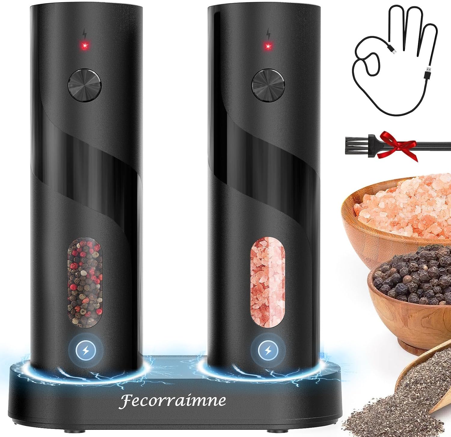 Electric Salt and Pepper Grinder Set USB Rechargeable