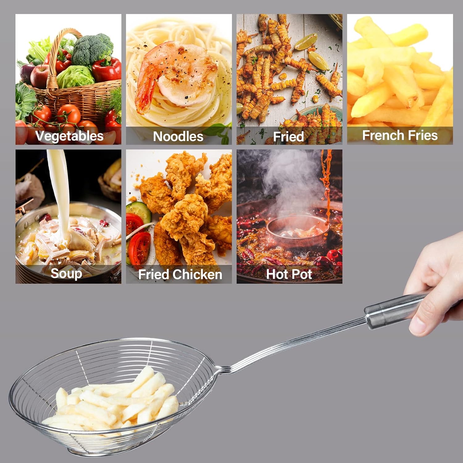 Eisinly Deep Fry Strainer Spoon Stainless Steel Kitchen Tool with Handle