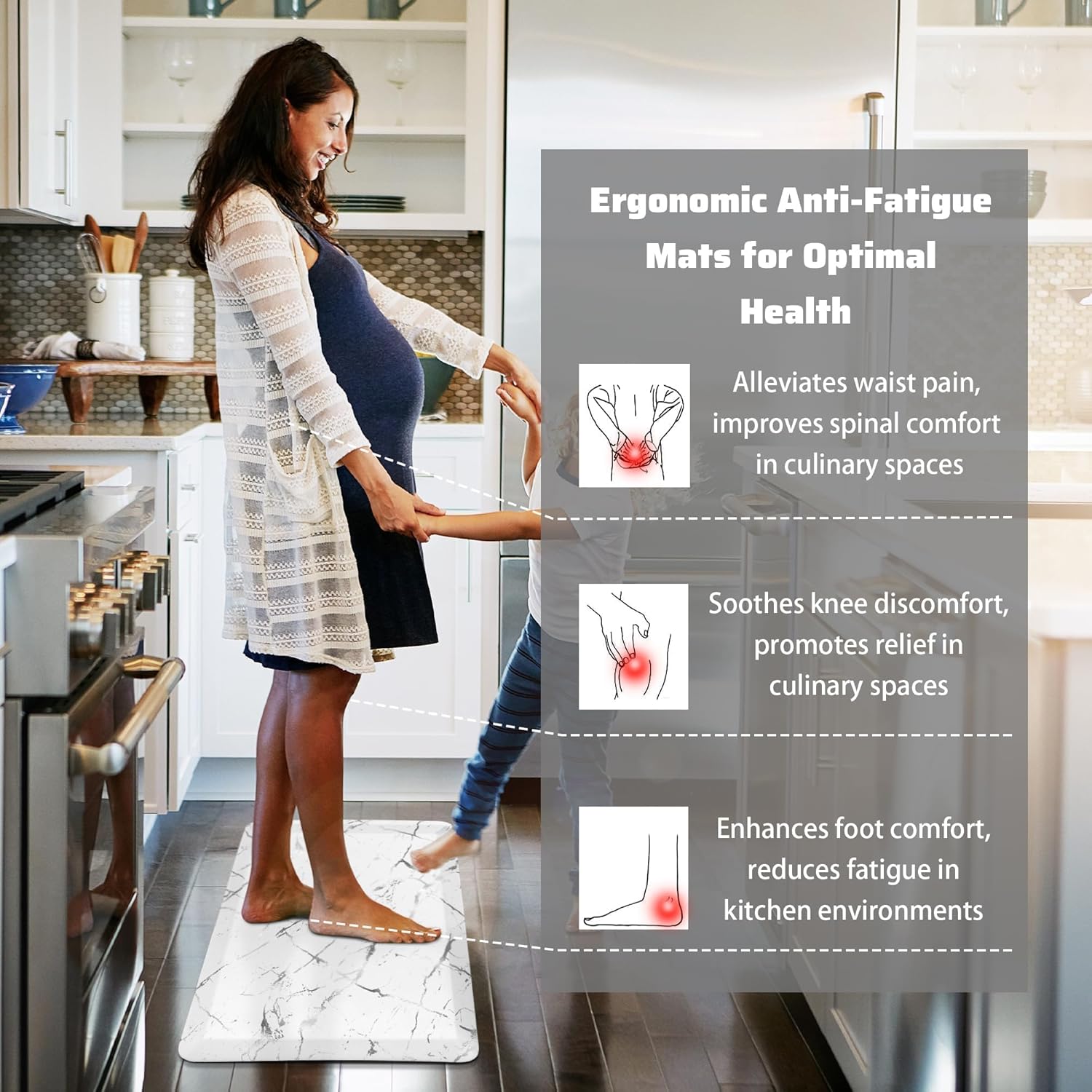 Sturdy Silver Anti-Fatigue Kitchen Mat 173x28 Inch Non-Slip Waterproof Luxurious Surface