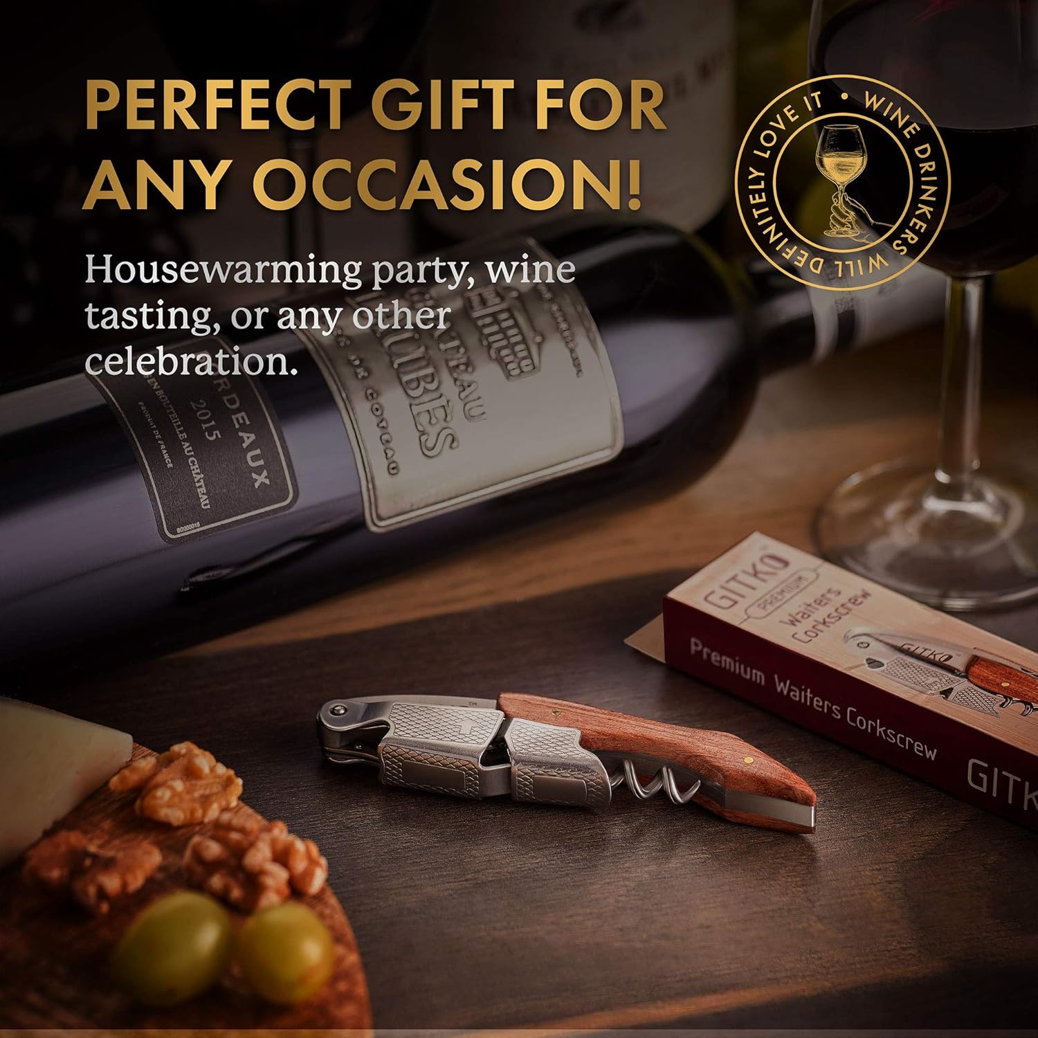 Professional Grade Wine Opener - Rosewood Handle Durable Multi-functional for Professionals Amateurs