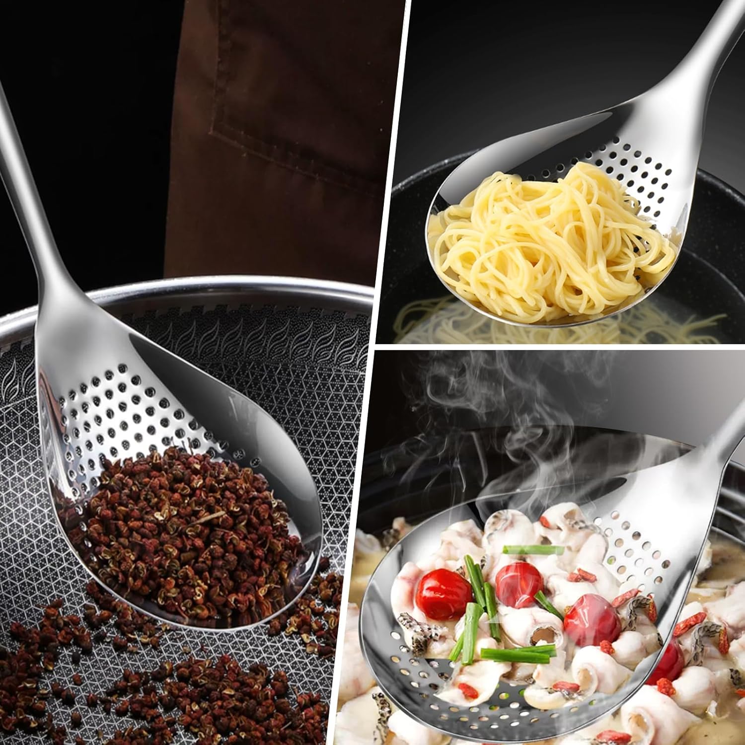 KAYCROWN Skimmer Slotted Spoon Set 2-Piece Stainless Steel Kitchen Cooking Frying Strainer