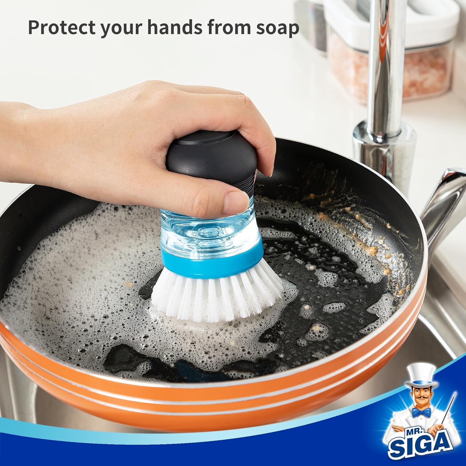 MRSIGA Soap Dispenser Palm Brush Kitchen Essential