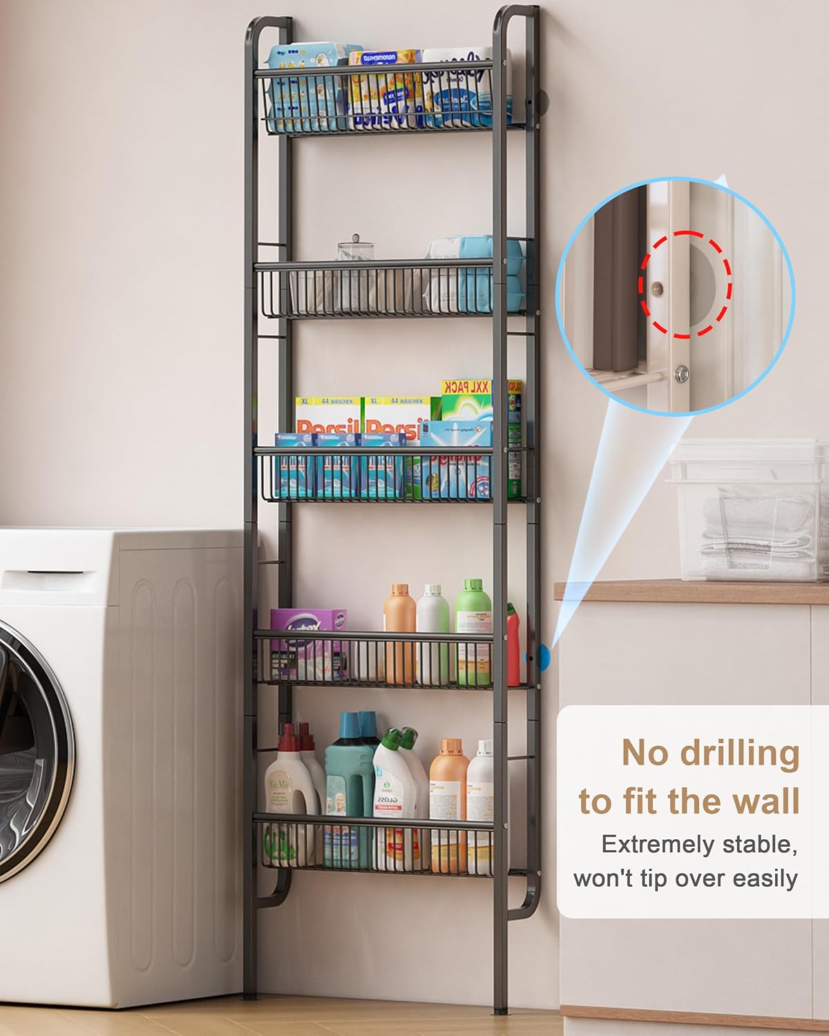 UM DONX 5-Tier Narrow Bathroom Shelf Black