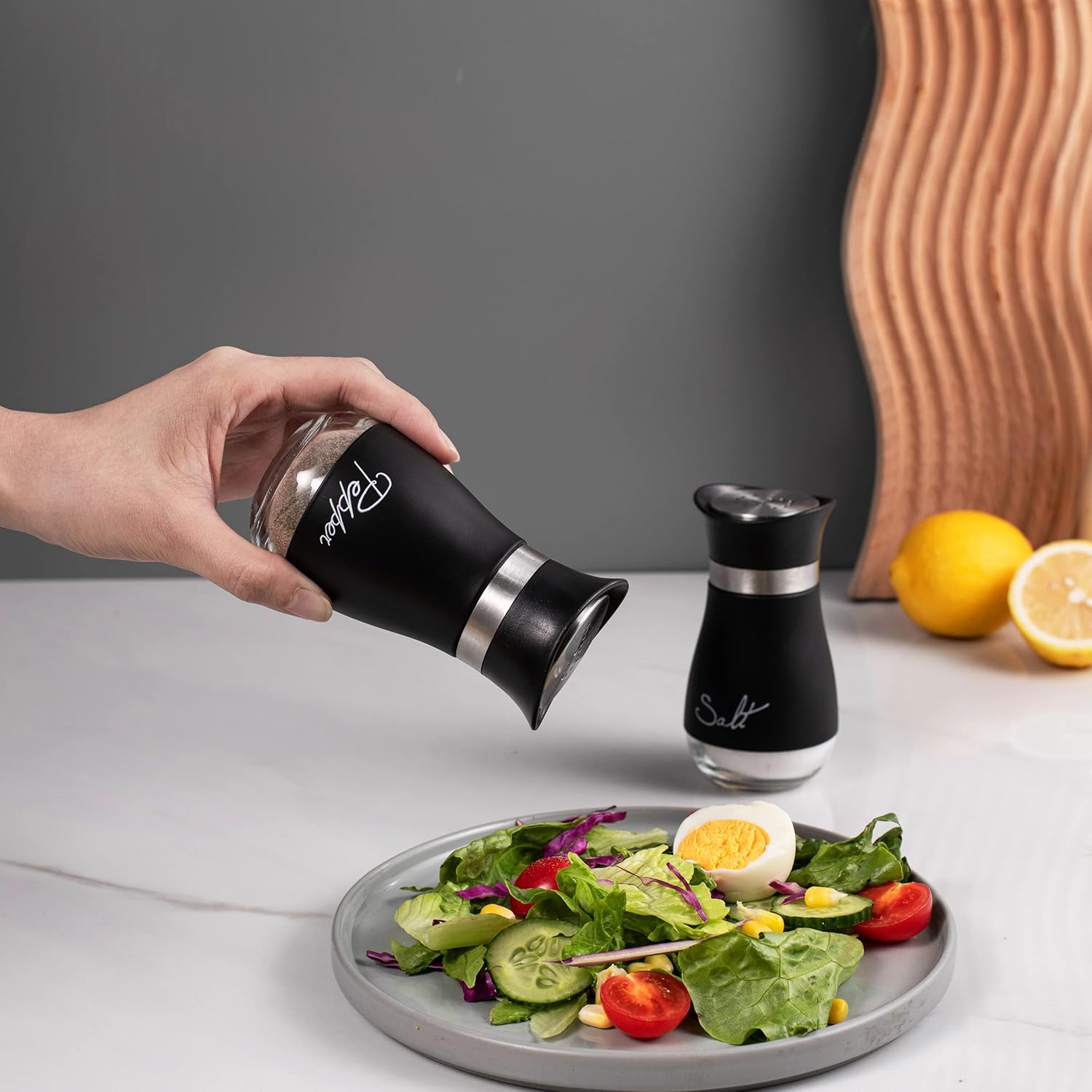 Lonffery Salt Pepper Set Stainless Steel Glass Elegant Design for Daily Use