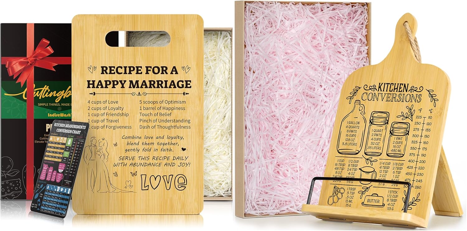 Happy Marriage Bamboo Cutting Board Cookbook Stand 1