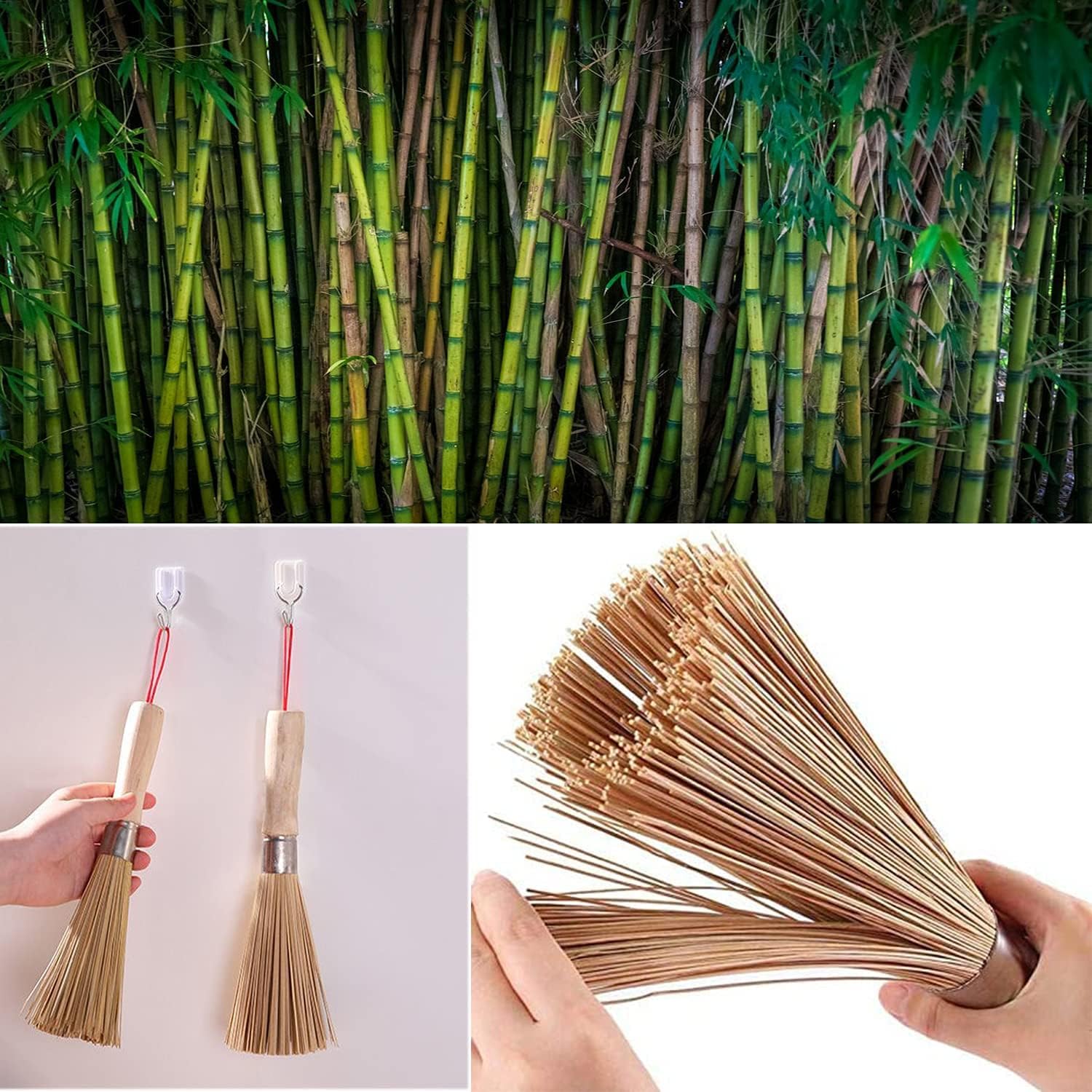 2Pack Natural Bamboo Wok Brushes for Kitchen Cleaning