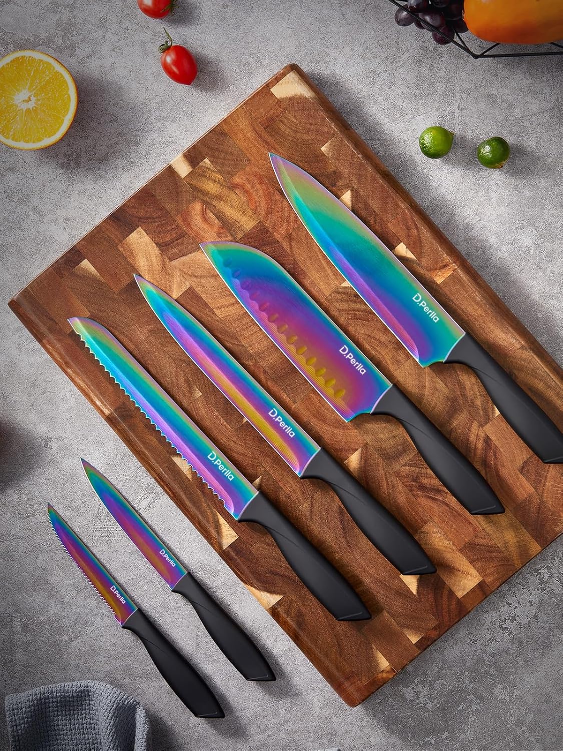 DPerlla Rainbow Titanium Knife Set Premium Sharp Ergonomic Stylish Kitchen Tools