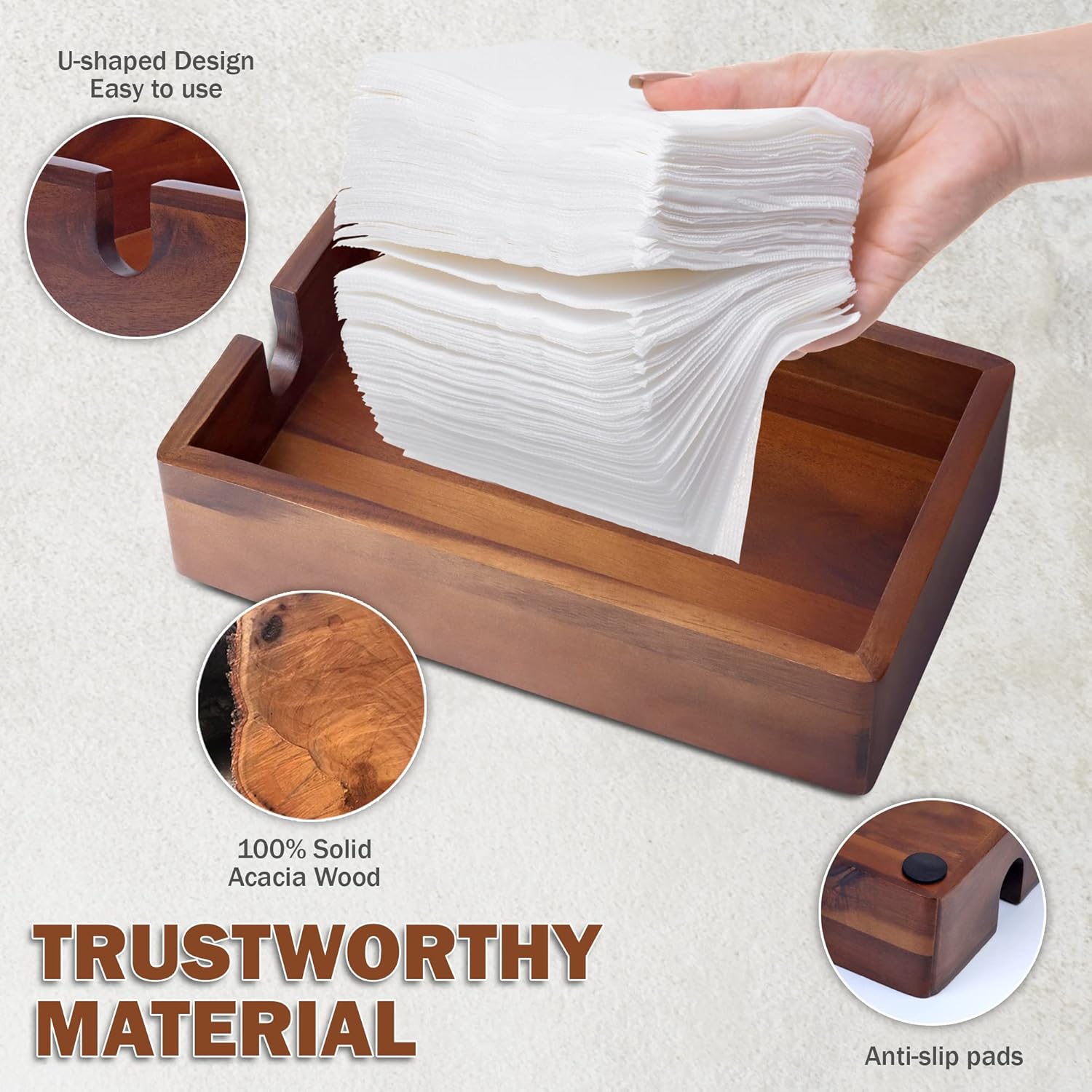 Elegant Acacia Guest Towel Napkin Organizer
