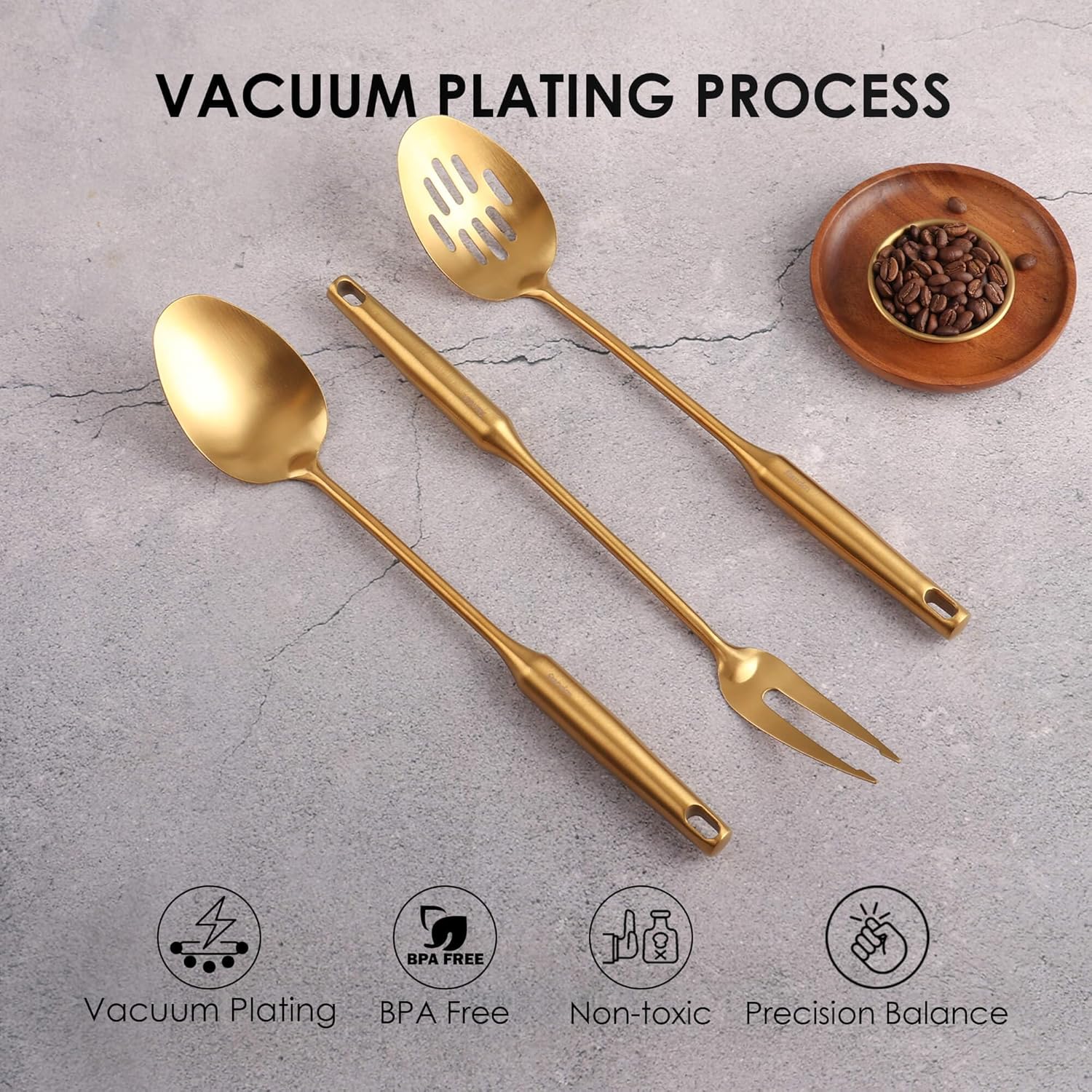 Gold Kitchen Utensils Set of 9 - 15 Inch All Metal Tools