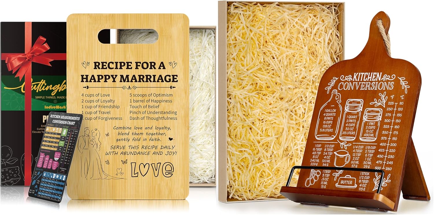 Indirewash Bamboo Cutting Board Wedding Gift Elegant for Home Kitchen