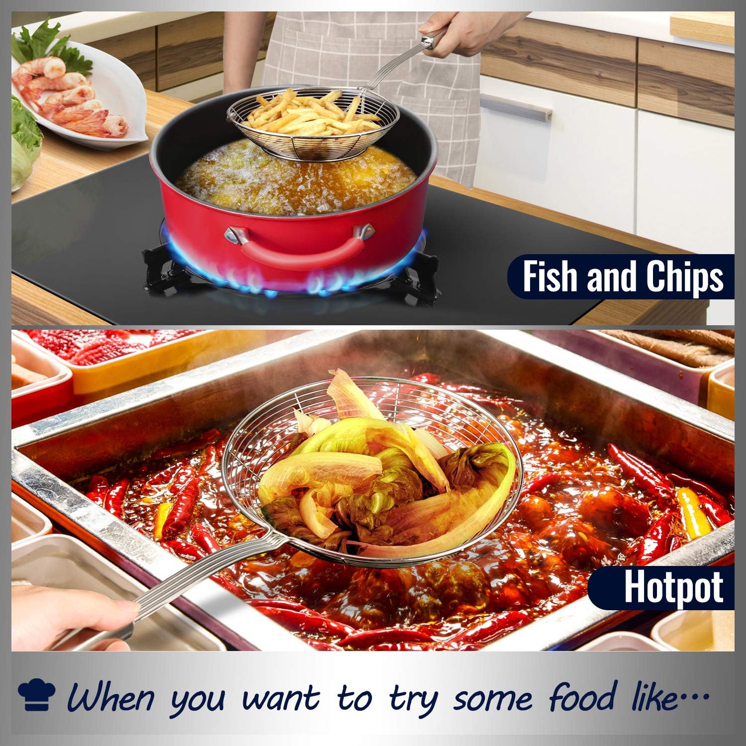 Premium stainless steel spider strainer for easy cooking and frying