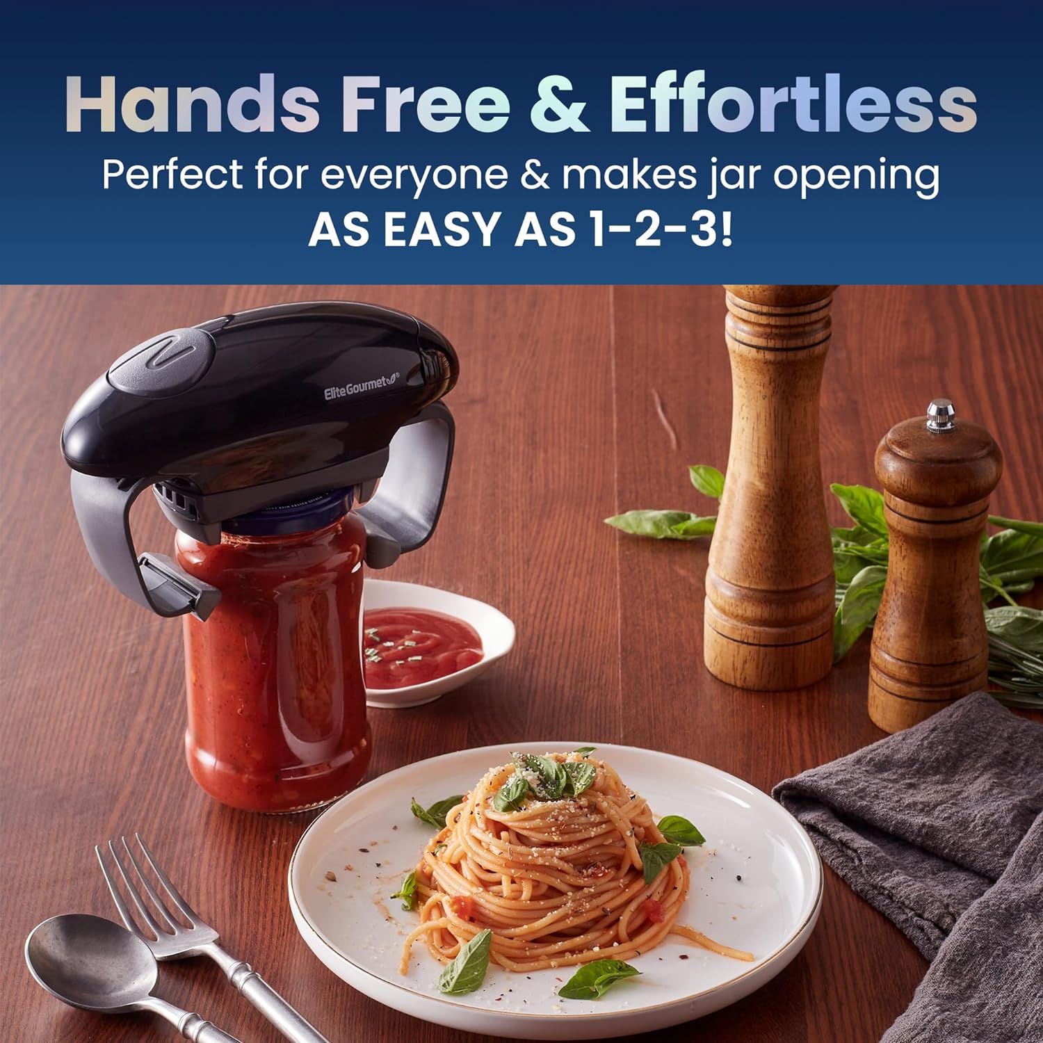 Elite Gourmet EJO800 High Power Torque Automatic Jar Opener BlackGray