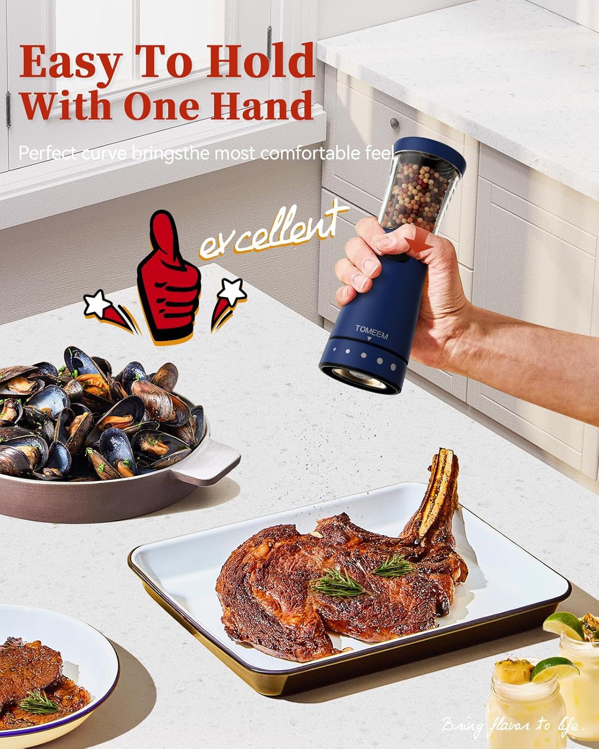 Ergonomic Electric Salt and Pepper Grinder Set with 45 oz Capacity