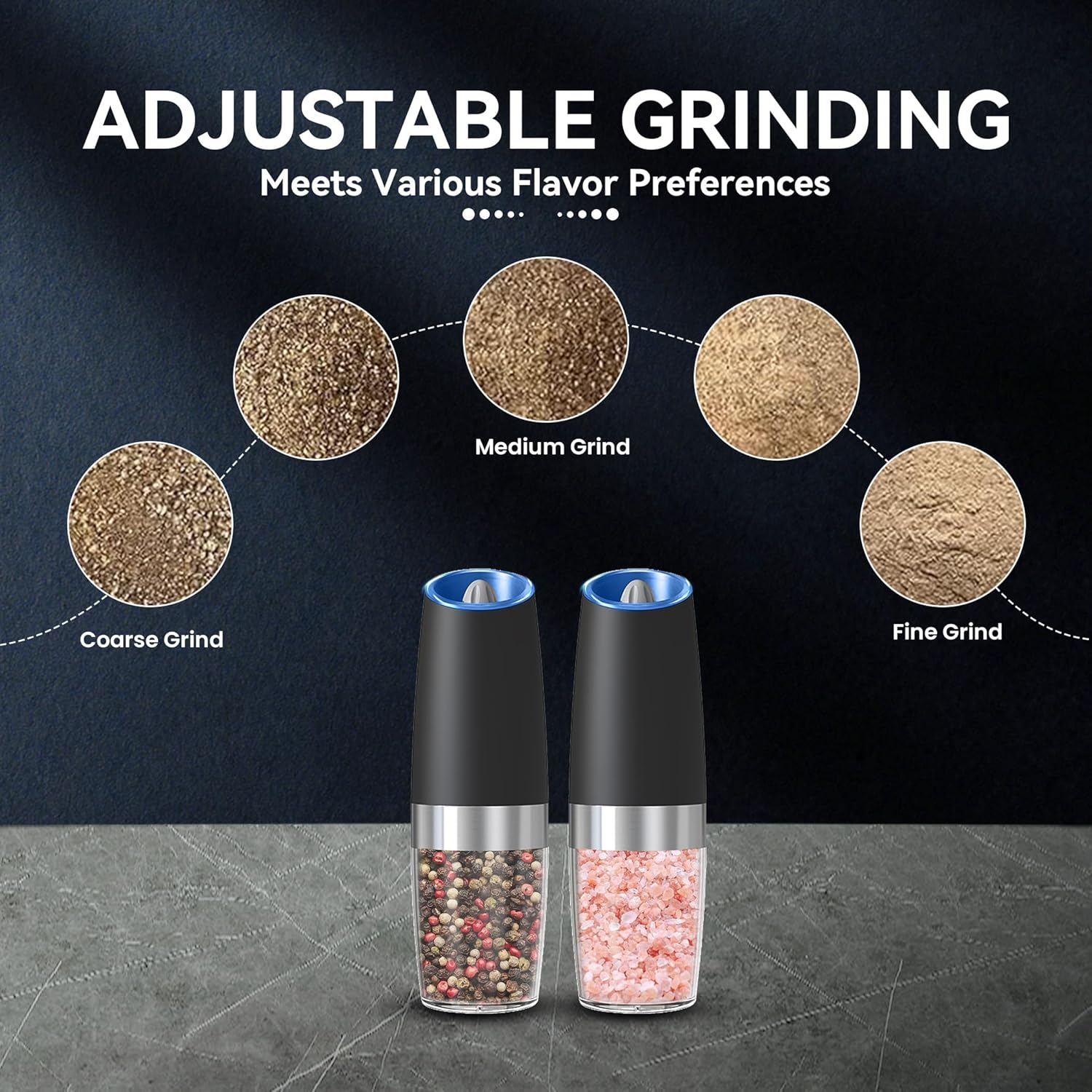 UNNEES Electric Salt and Pepper Mill Set 2-Piece Compact Powerful