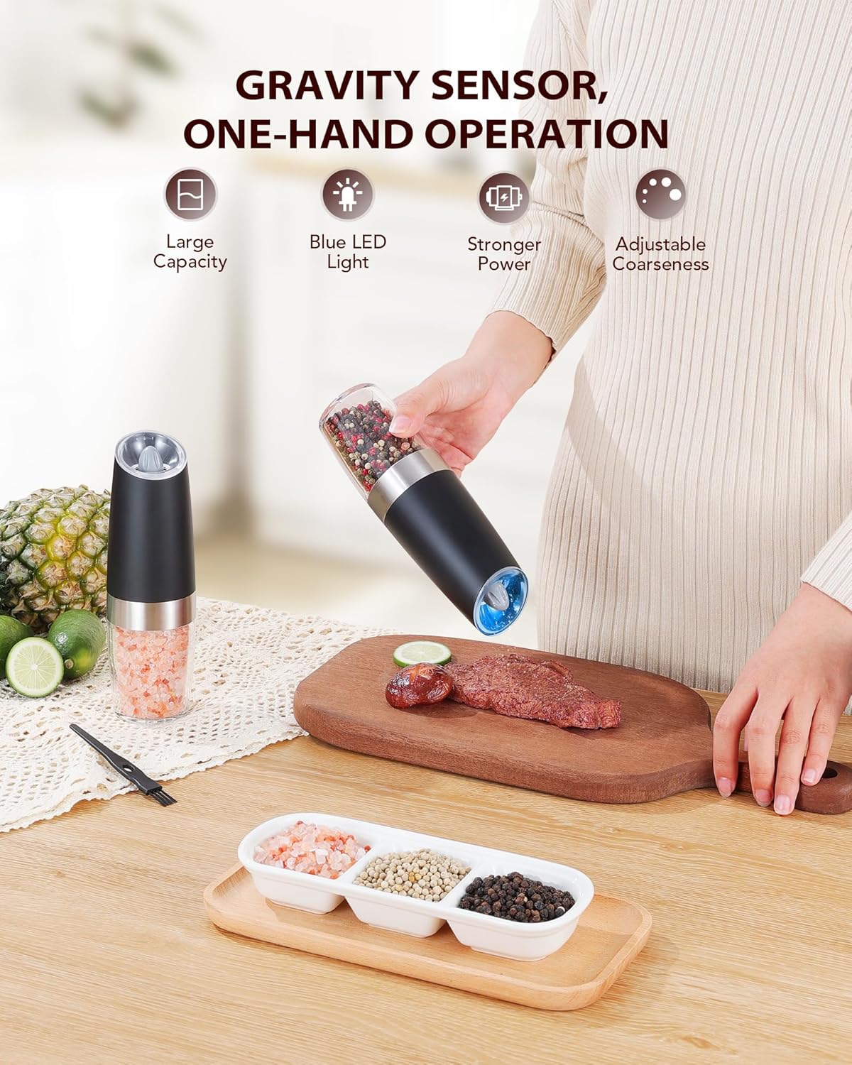Sangcon Gravity Electric Salt and Pepper Grinder Set