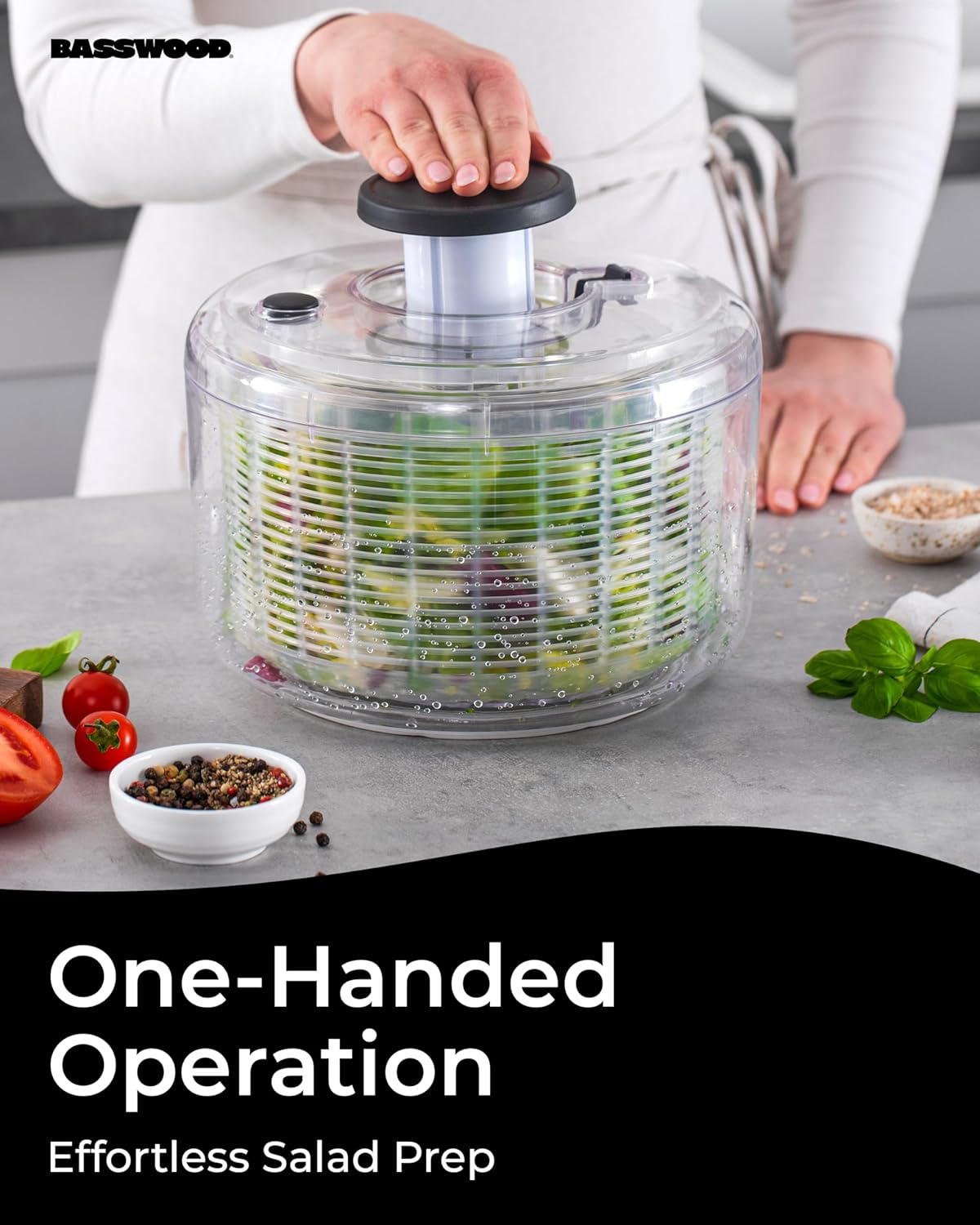Basswood Pump Salad Spinner with Bowl and Colander - 47 Qt
