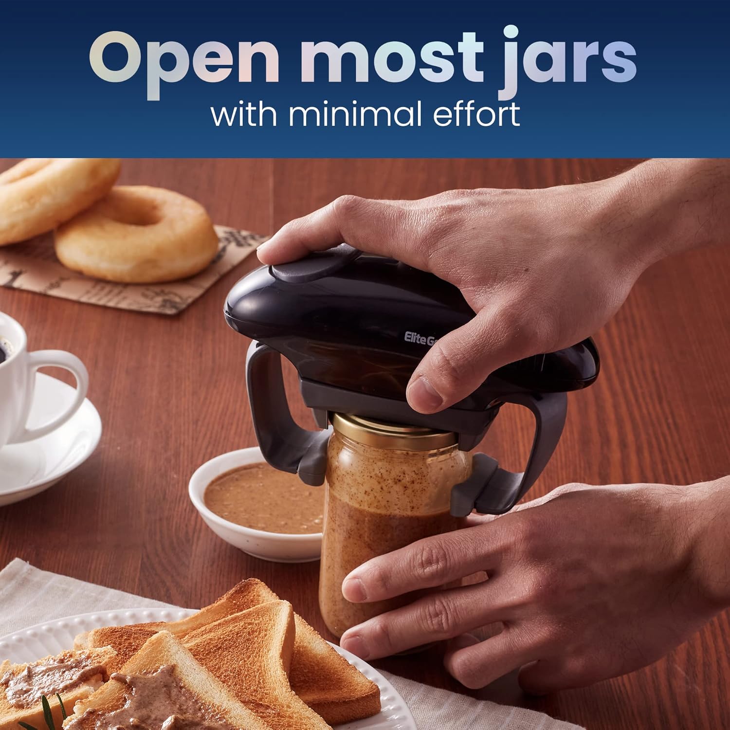Elite Gourmet EJO800 High Power Torque Automatic Jar Opener BlackGray