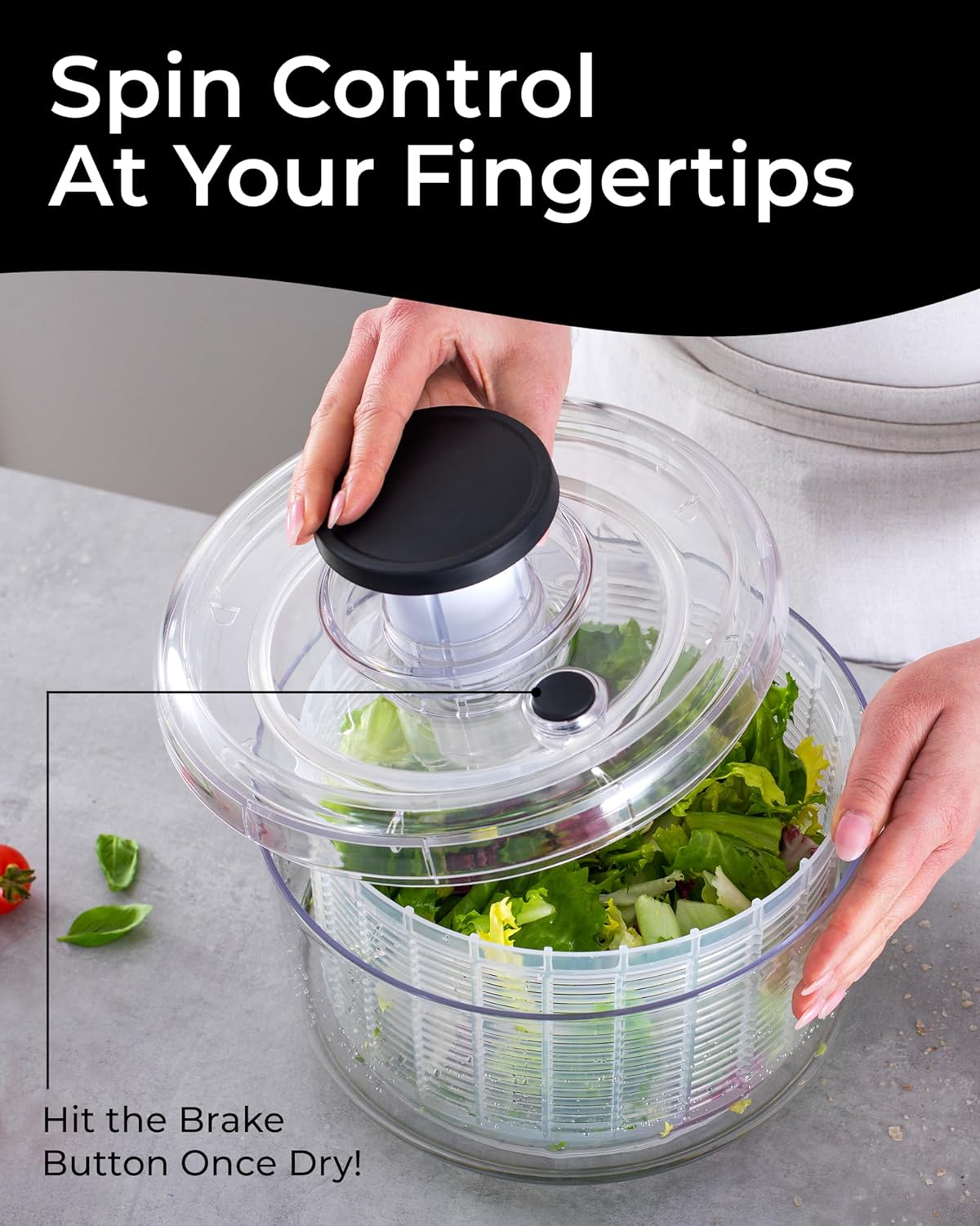 Basswood Pump Salad Spinner with Bowl and Colander - 47 Qt