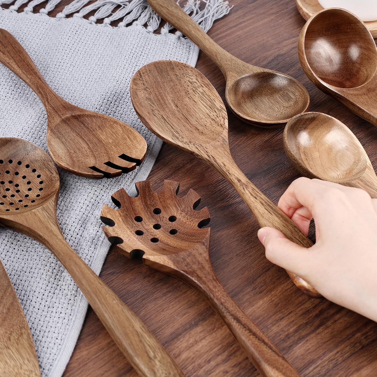Elegant 10-Piece Acacia Wooden Cooking Utensils Tool Set