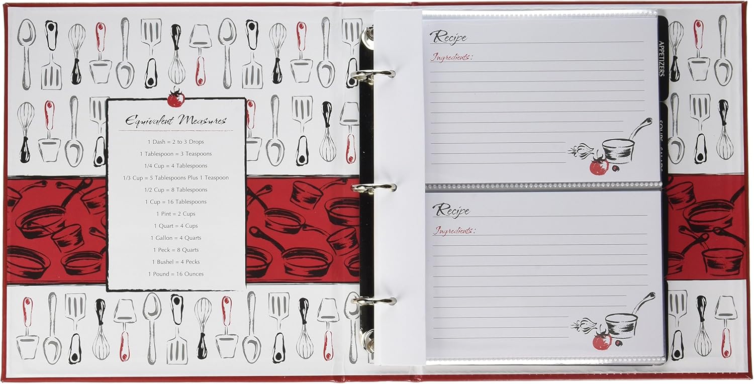 CR Gibson Red Leather Kitchen Recipe Keeper Binder 9x95