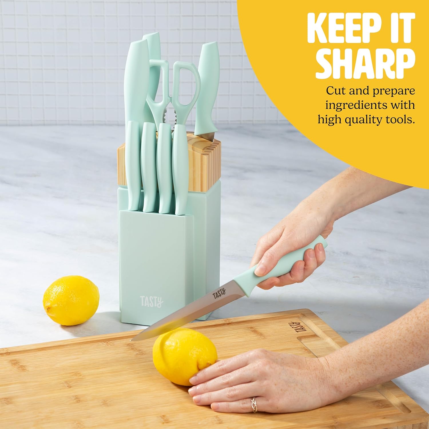 Tasty Kitchen Knife Set with Block 10-Piece Aqua