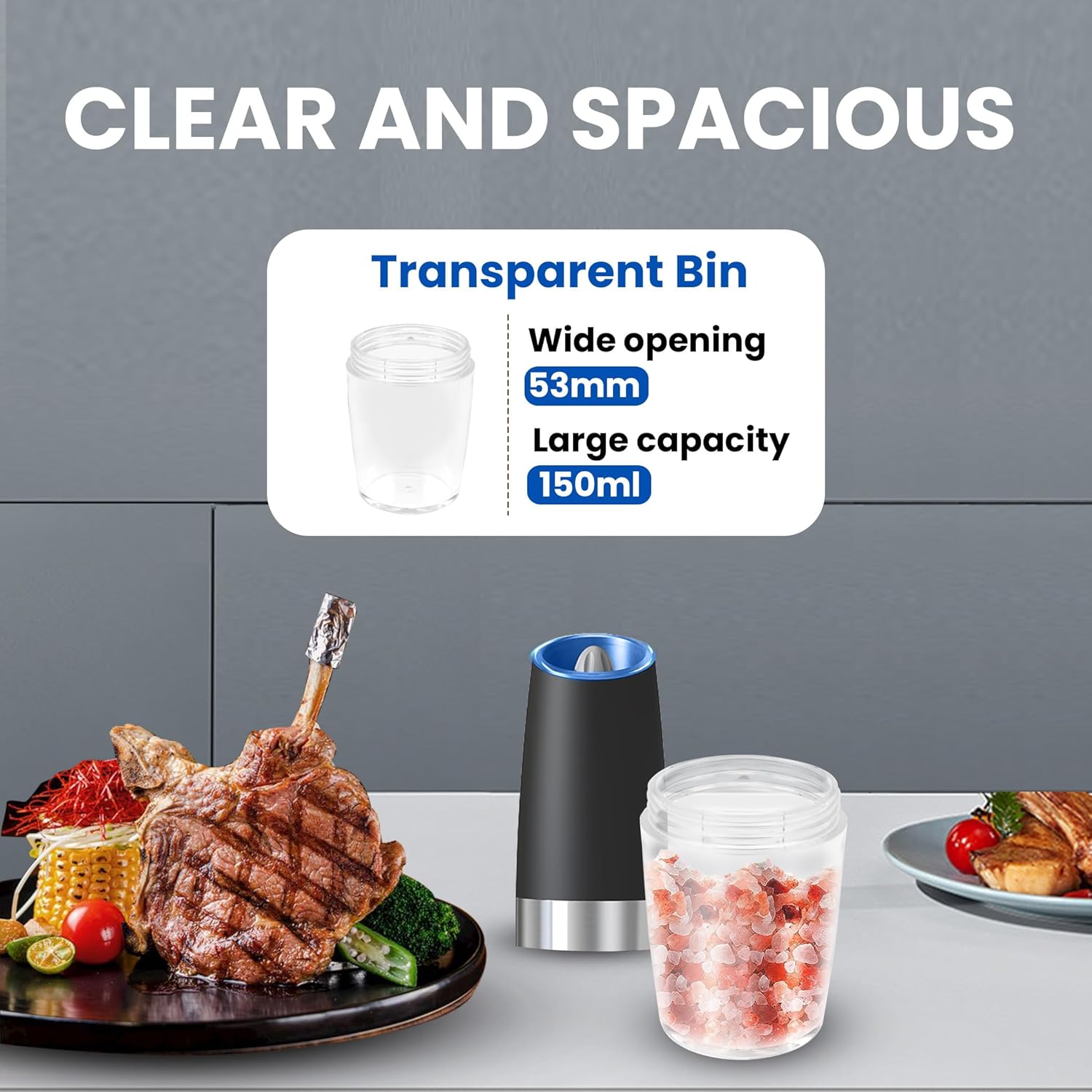 UNNEES Electric Salt and Pepper Mill Set 2-Piece Compact Powerful