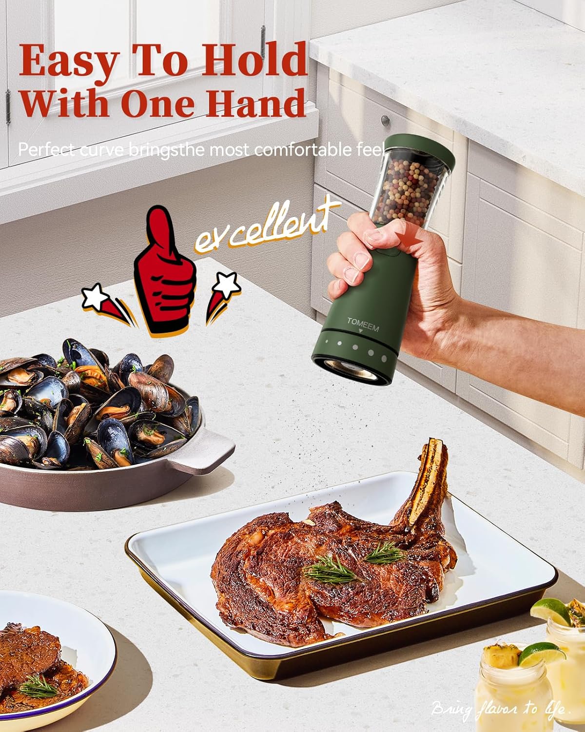 TOMEEM Electric Salt and Pepper Grinder Set - Compact Rechargeable and Ergonomic