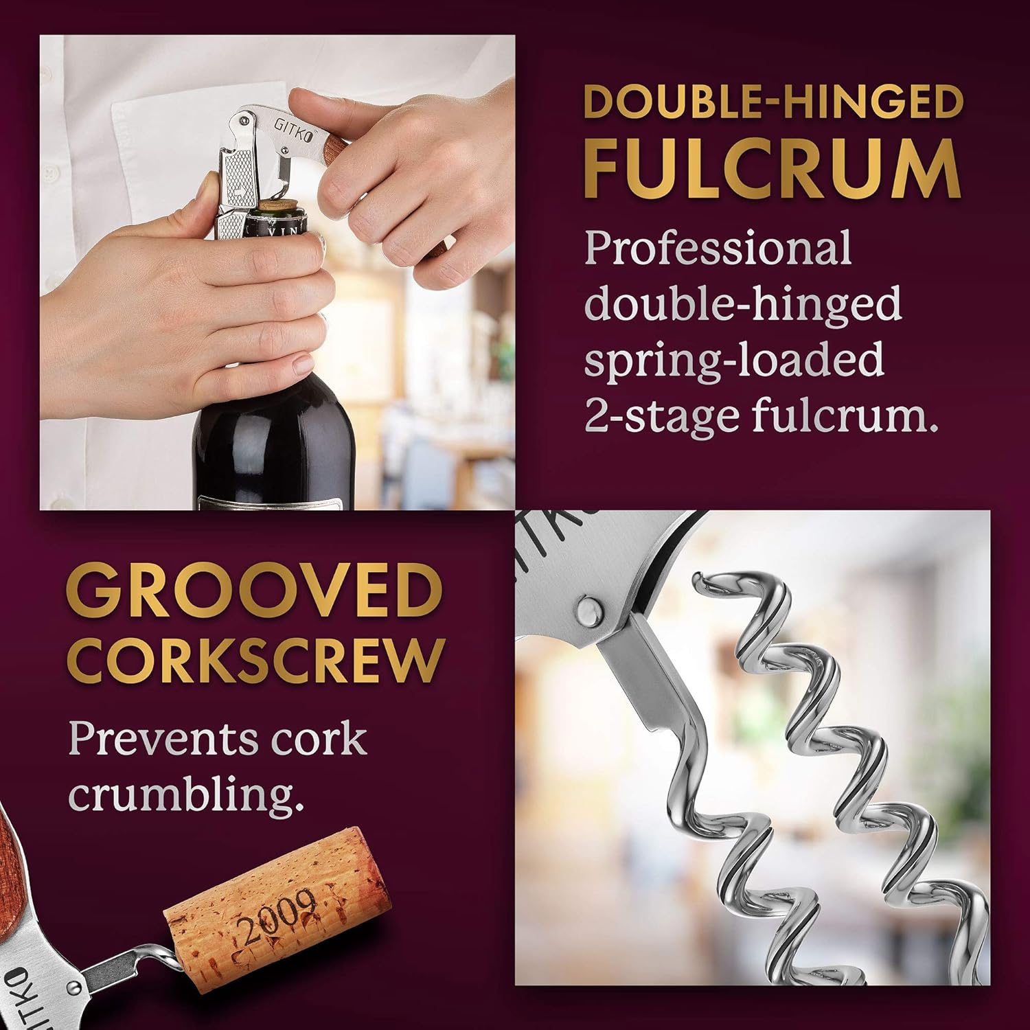 Professional Grade Wine Opener - Rosewood Handle Durable Multi-functional for Professionals Amateurs