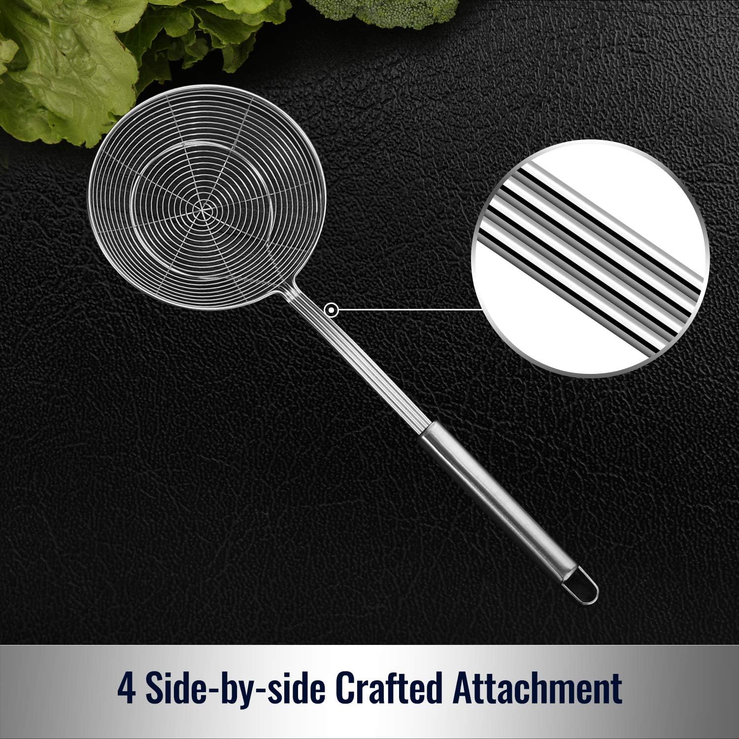 Premium stainless steel spider strainer for easy cooking and frying