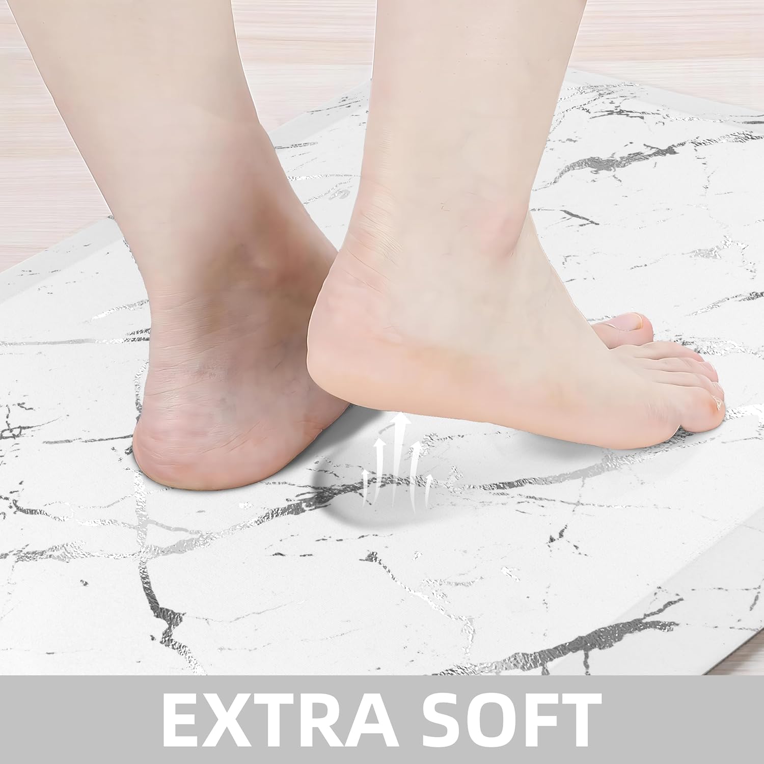 Sturdy Silver Anti-Fatigue Kitchen Mat 173x28 Inch Non-Slip Waterproof Luxurious Surface