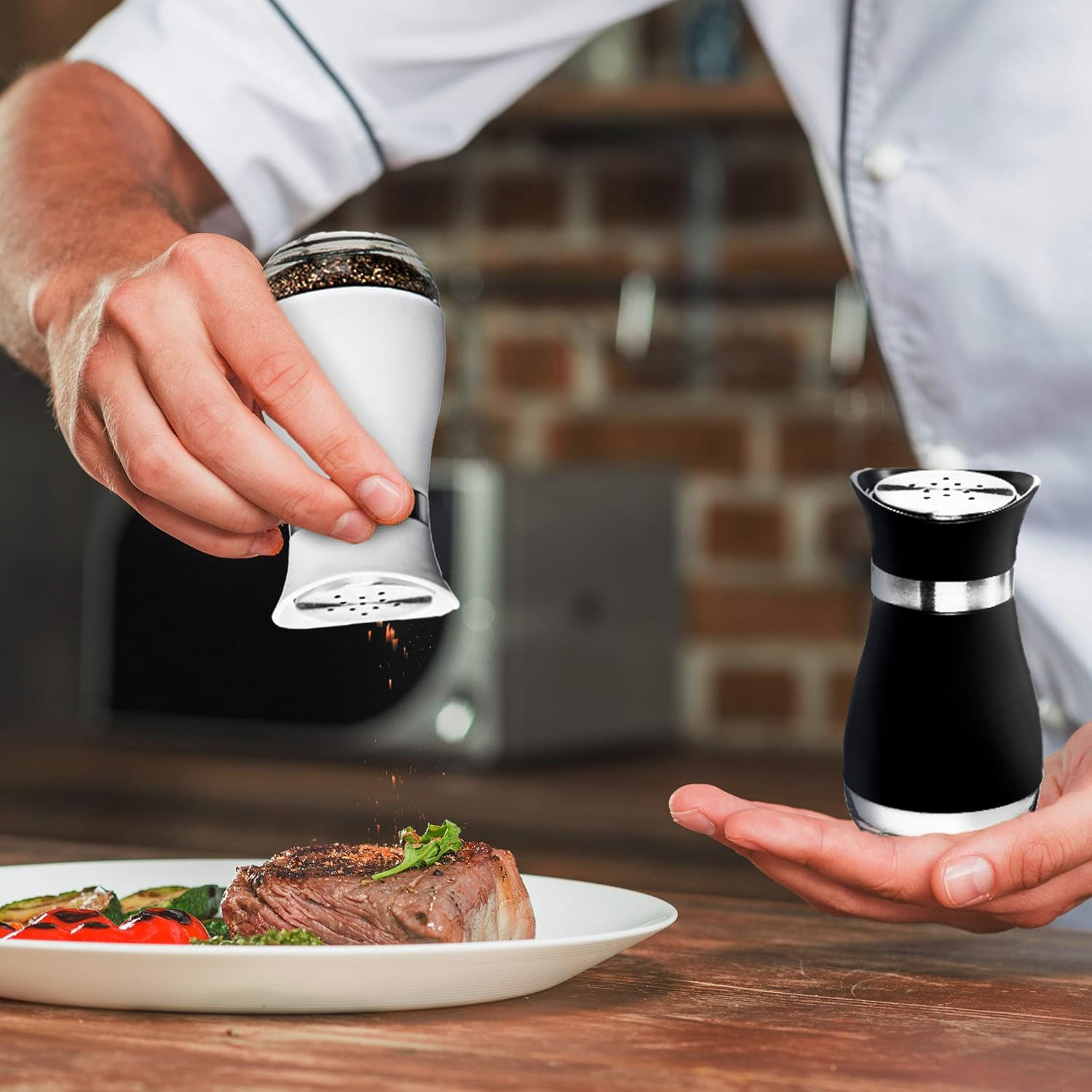 MITBAK Salt and Pepper Shakers 2-Pc Set - Elegant Glass Bottom Compact Design