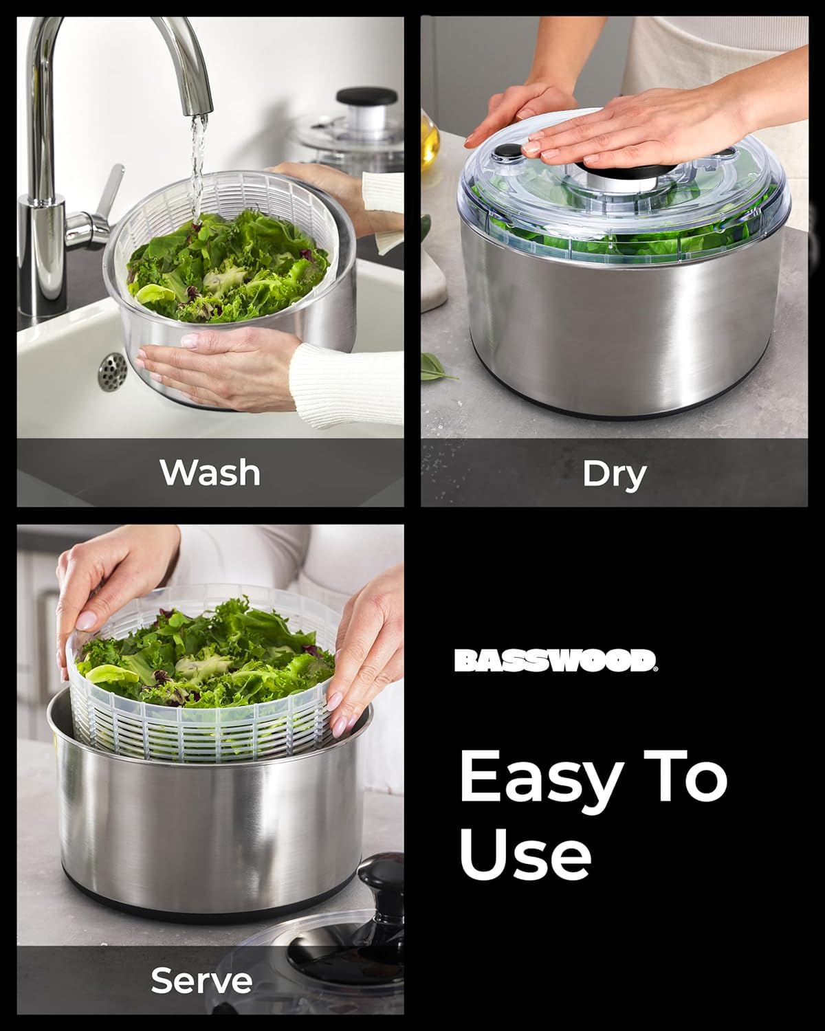 Stainless Steel Pump Salad Spinner
